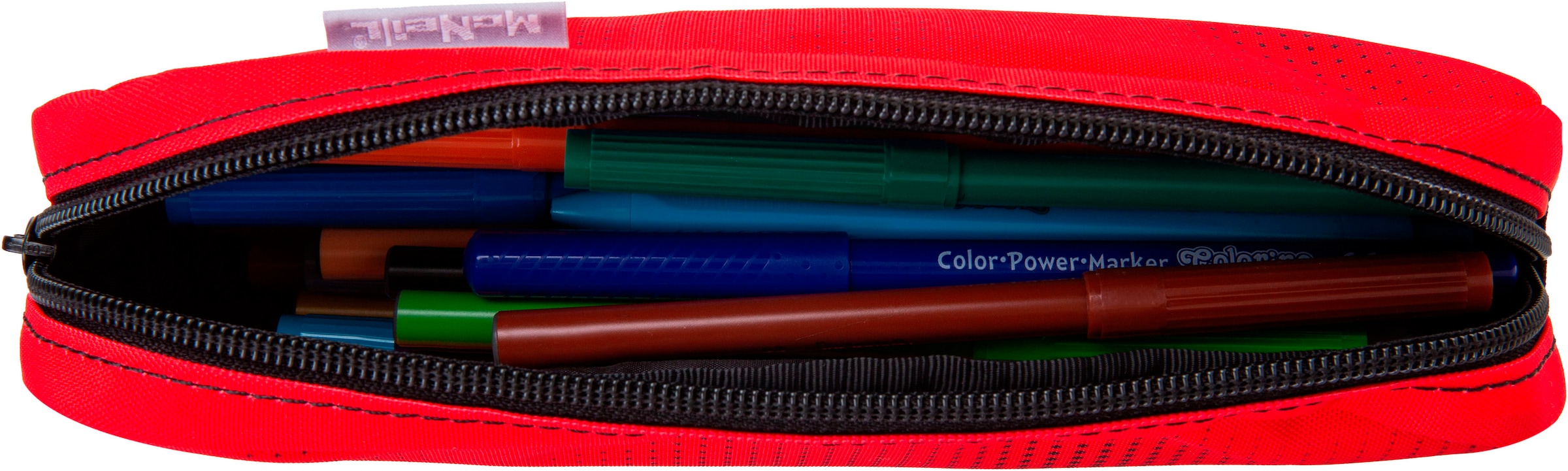 McNeill Schulranzen »Perfecto, Gradient Cranberry«, reflektierende Streifen auf den Schultergurten-retroreflektierende Flächen, inkl. Federmäppchen, Turnbeutel, Schlamperrolle & Motivmagnet
