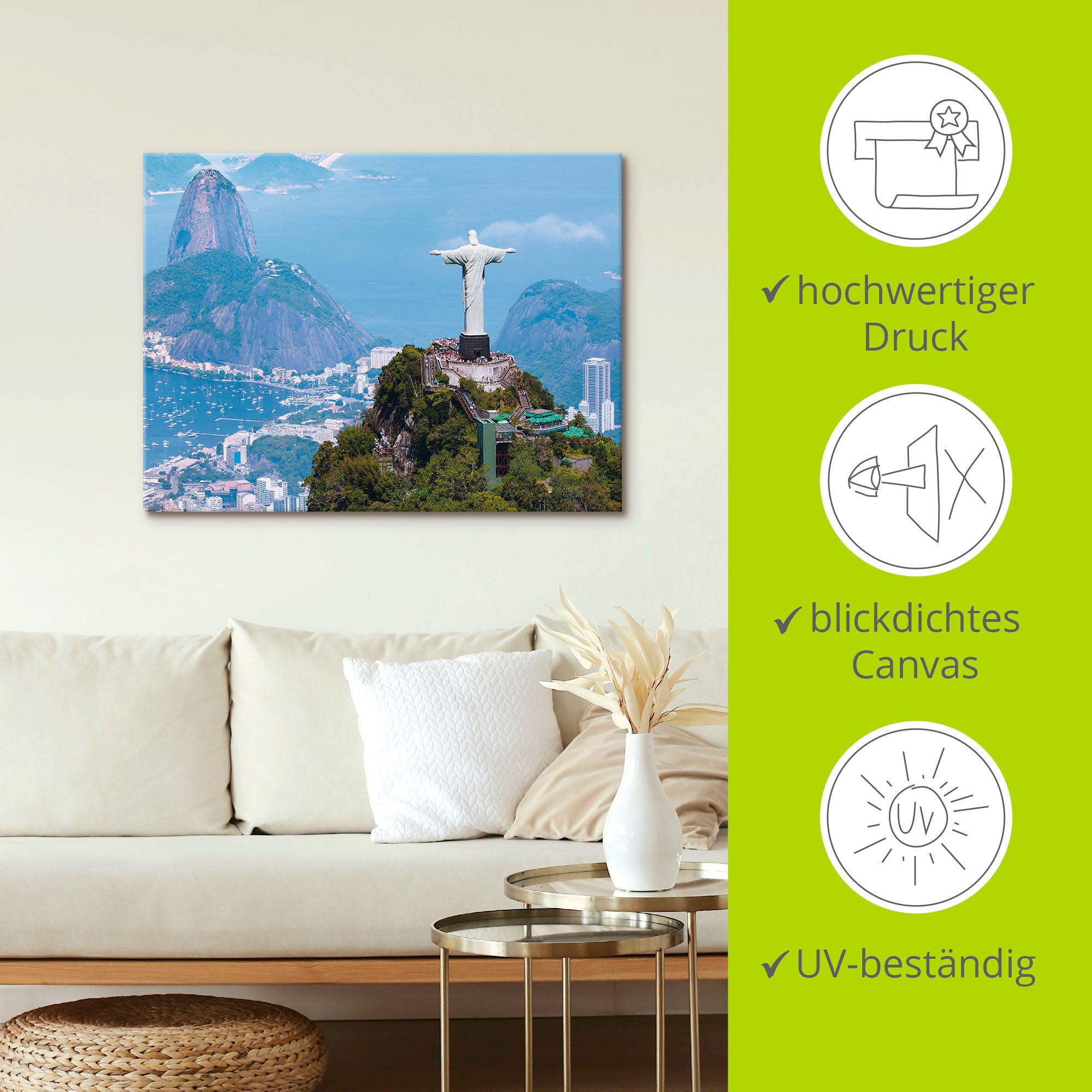Artland Wandbild »Rio de Janeiro mit Cristo«, Gebäude, (1 St.), als Alubild, Outdoorbild, Leinwandbild, Wandaufkleber, versch. Größen