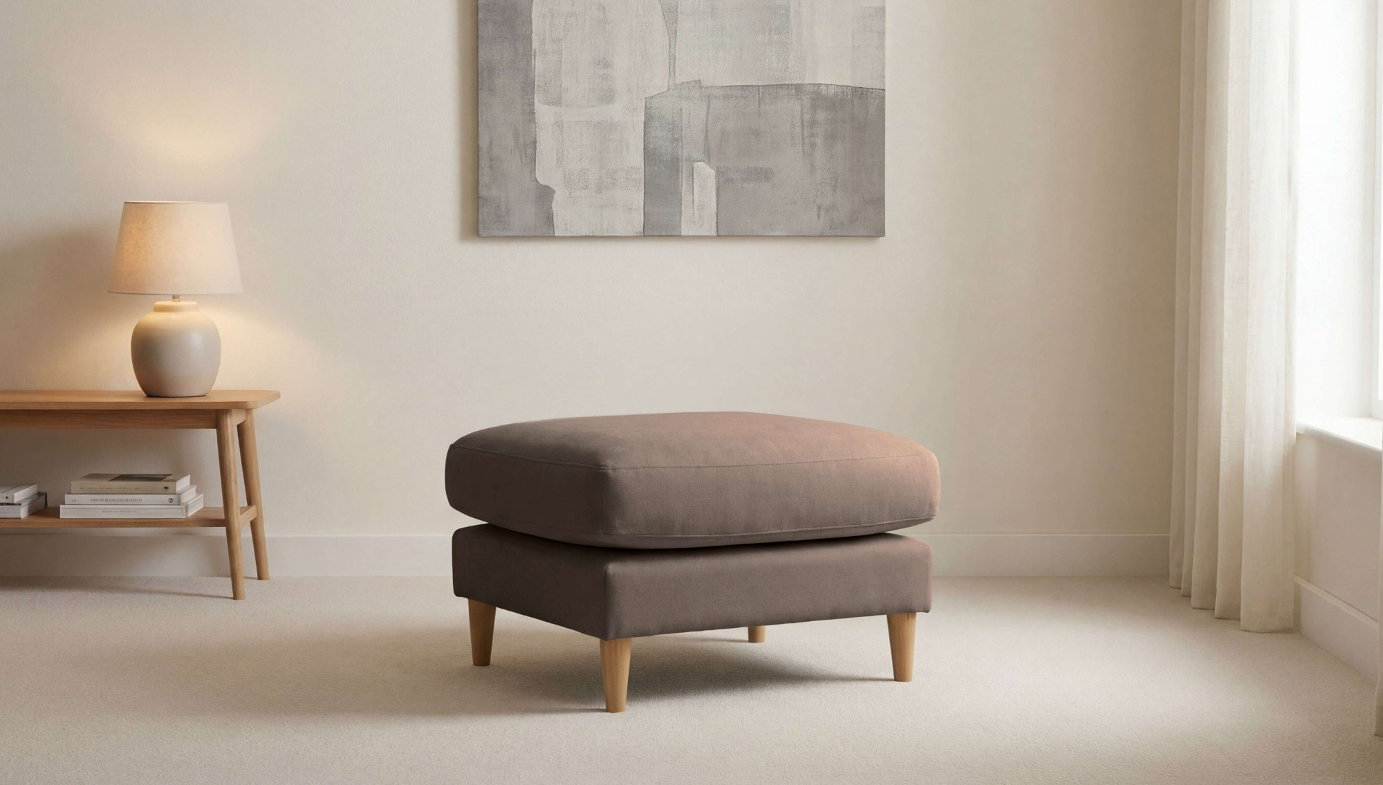 OTTO home Pouf "Finnian" Polsterhocker 70x70 cm, Chenille, Massivholzfüße