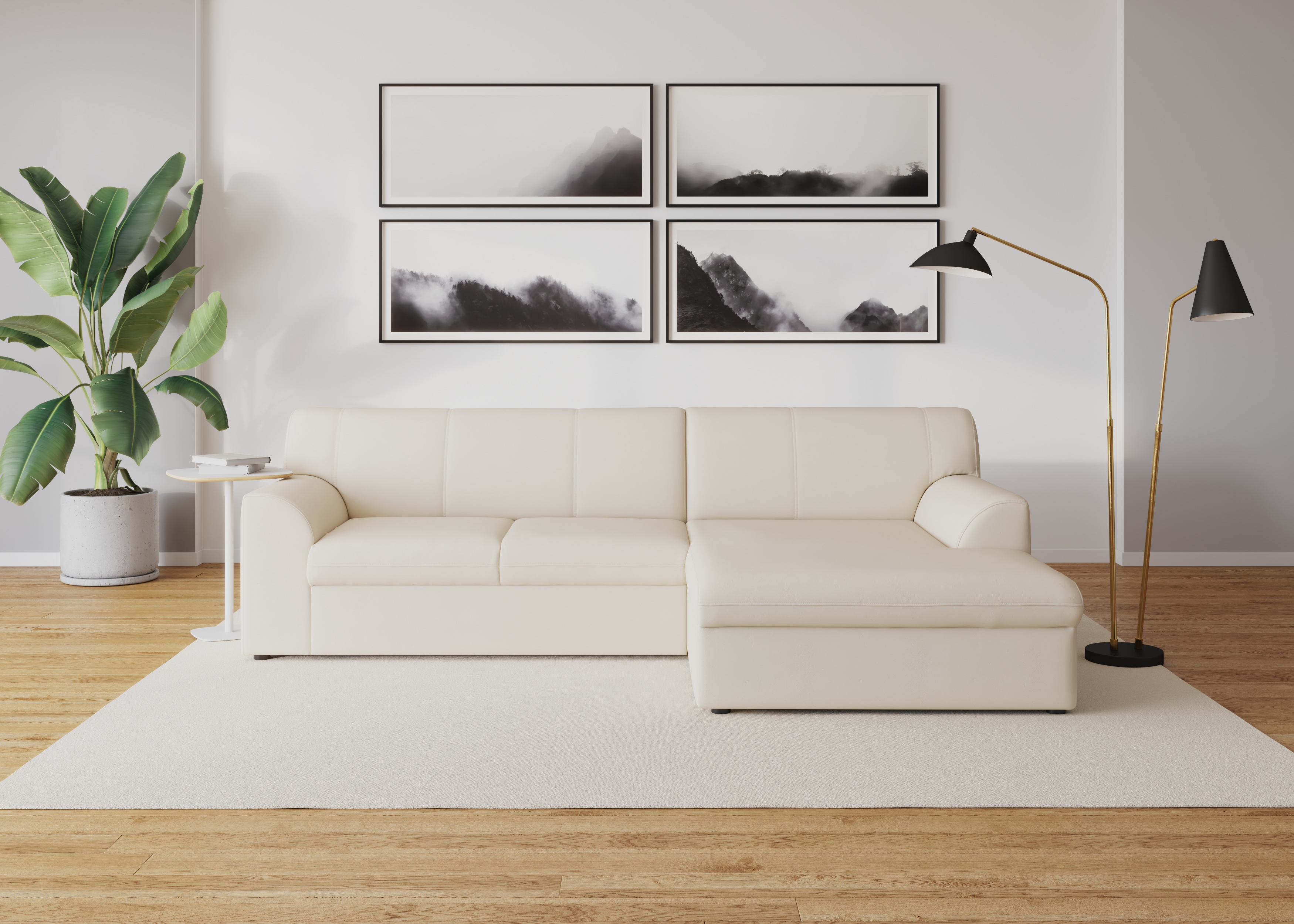 DOMO collection "Topper, elegant und zeitlos, kompaktes Stellmaß 245/155cm, L-Form" mit Recamiere, wahlweise mit Schlaffunktion