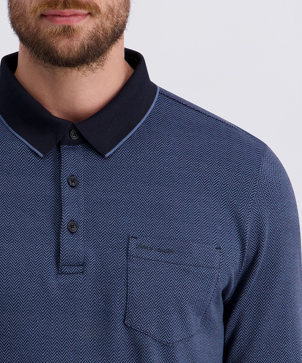 Pierre Cardin Langarm-Poloshirt, mit Fischgratmuster