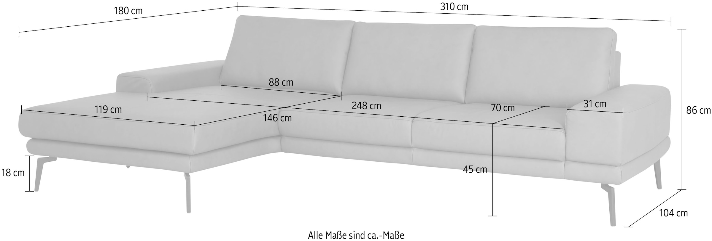 Die PlanBar Ecksofa »PN-EM20061, wahlweise frei im Raum stellbar« wahlweise mit echt bezogenem Rücken und Sitztiefenverstellung