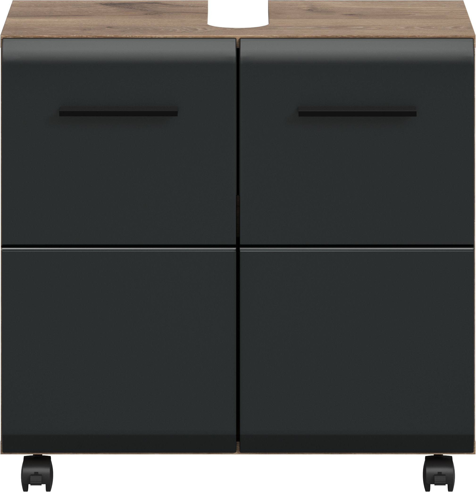 welltime Waschbeckenunterschrank »FLORENZ,  Breite 60cm, inkl. Siphonausschnitt, mit Türen oder Schüben« TOPSELLER!,  hochwertige MDF Front, Griff schwarz, Badschrank, Bad