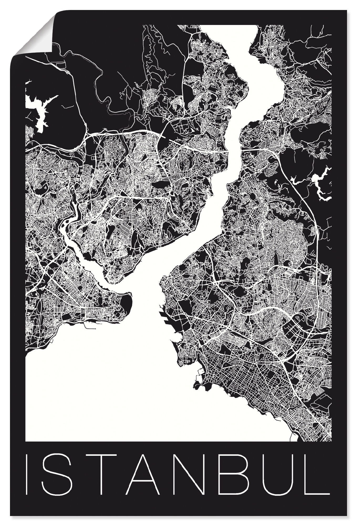 Karte Größen Istanbul St.), kaufen versch. BAUR Wandbild Schwarz Wandaufkleber Landkarten, Poster Artland (1 oder »Retro & in Weiß«, | Leinwandbild, Alubild, als