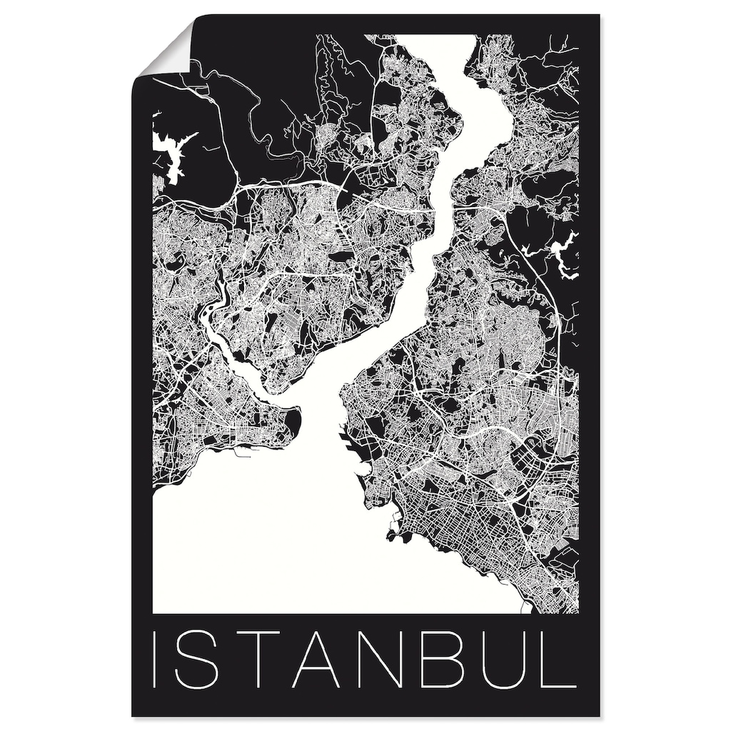 Artland Poster »Retro Karte Istanbul Schwarz & Weiß«, Landkarten, (1 St.)
