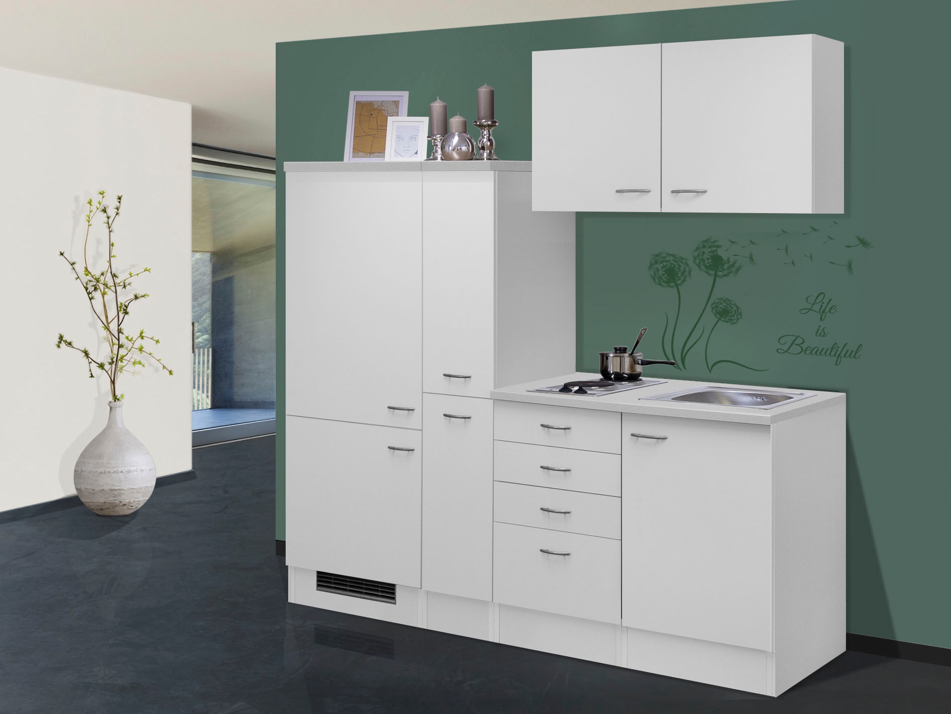 Flex-Well Küche »Wito«, Gesamtbreite 190 cm, mit Apothekerschrank, mit Einbau-Kühlschrank etc.