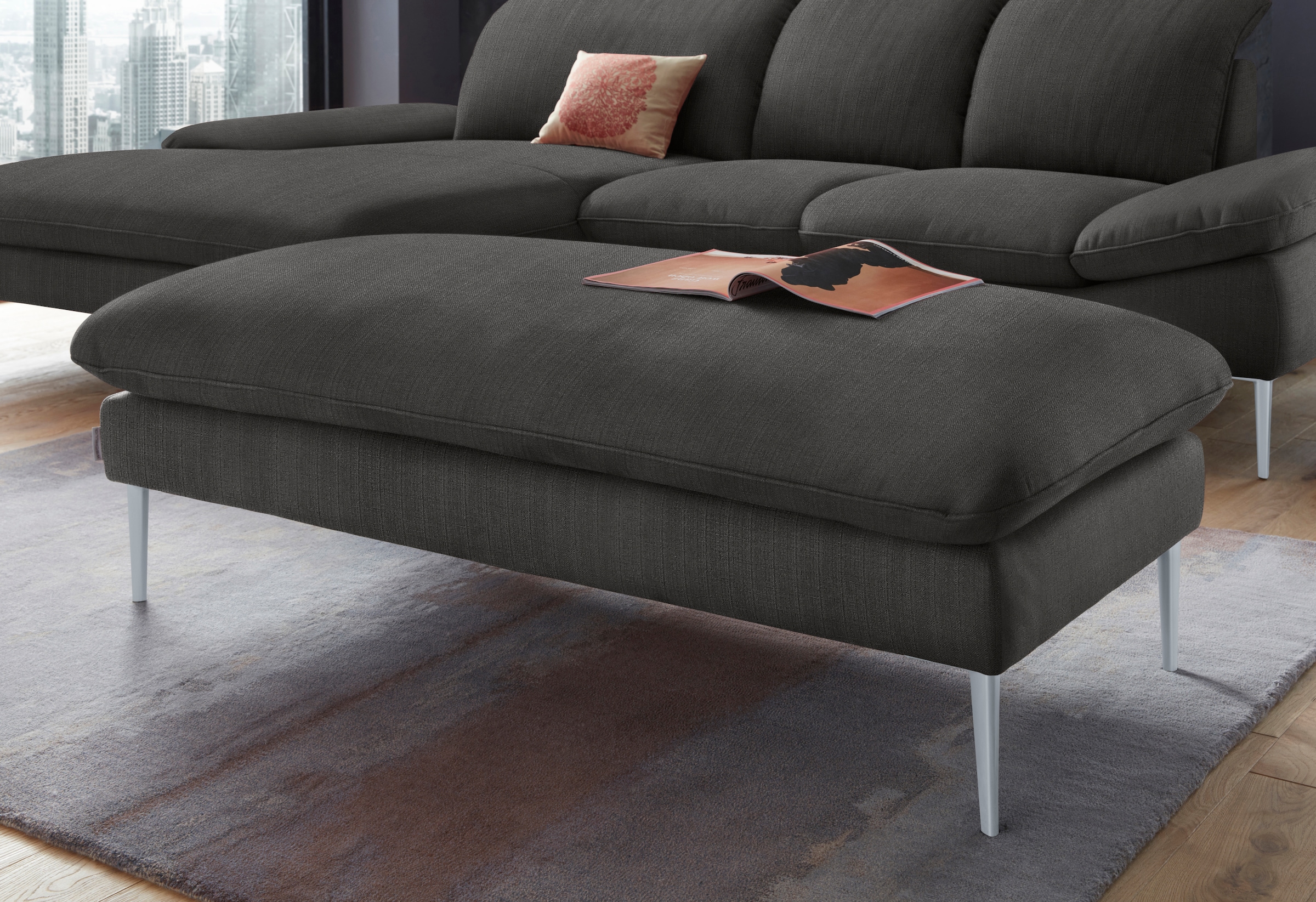 W.SCHILLIG Hocker "enjoy&MORE" Füße silber matt, Breite 151 cm