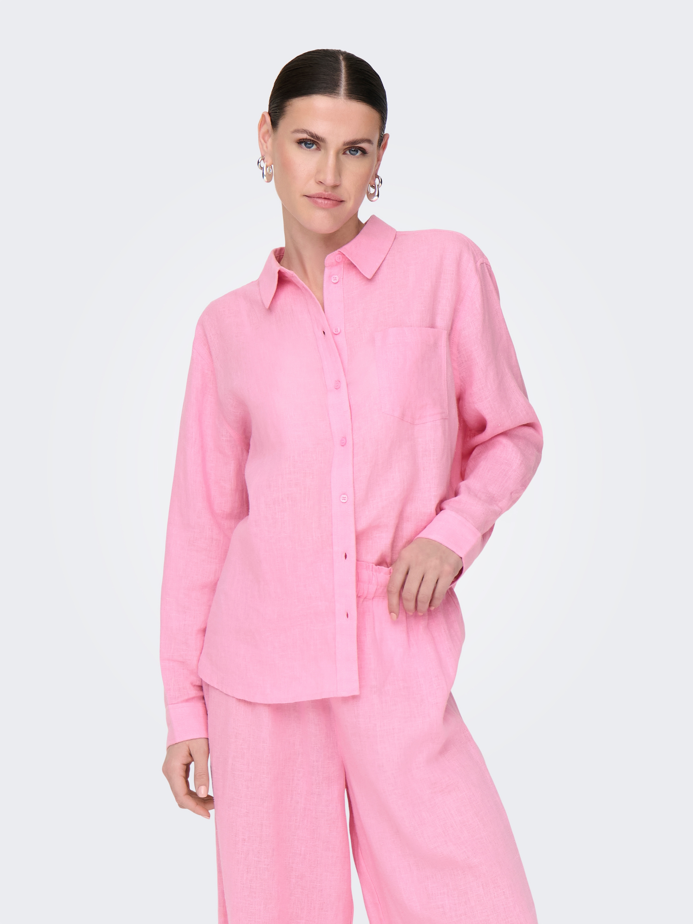 ONLY Longbluse »ONLTOKYO L/S LINEN BLEND SHIRT«, mit Leinen