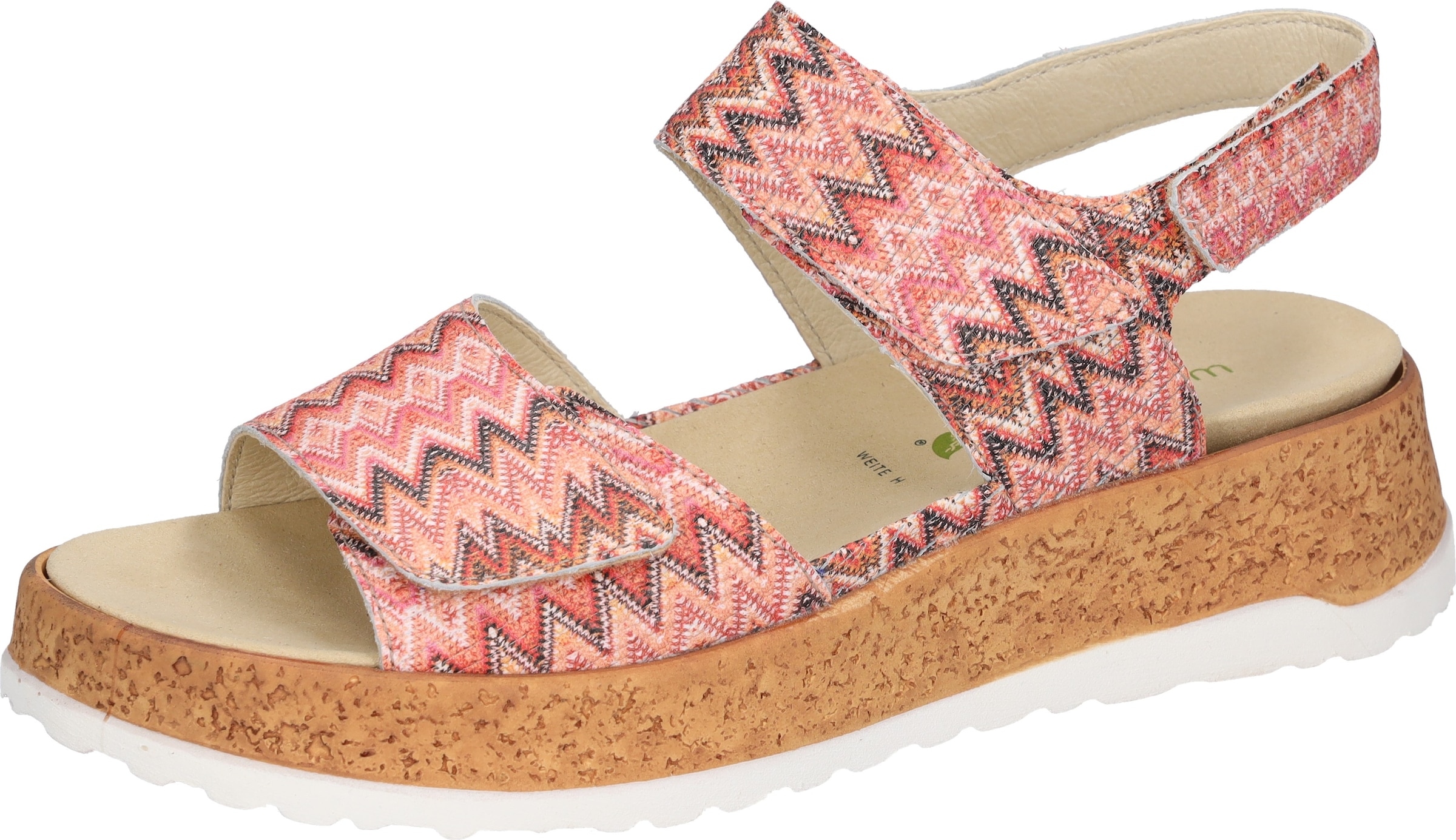 Plateausandale WALDLÄUFER "H-LIBBY", Damen, Gr. 5,5 (38,5), melone kombiniert, Nappaleder, gemustert, Schuhe, Sommerschuh, Sandalette, Bequemschuh mit Klettverschlüsse, H-Weite