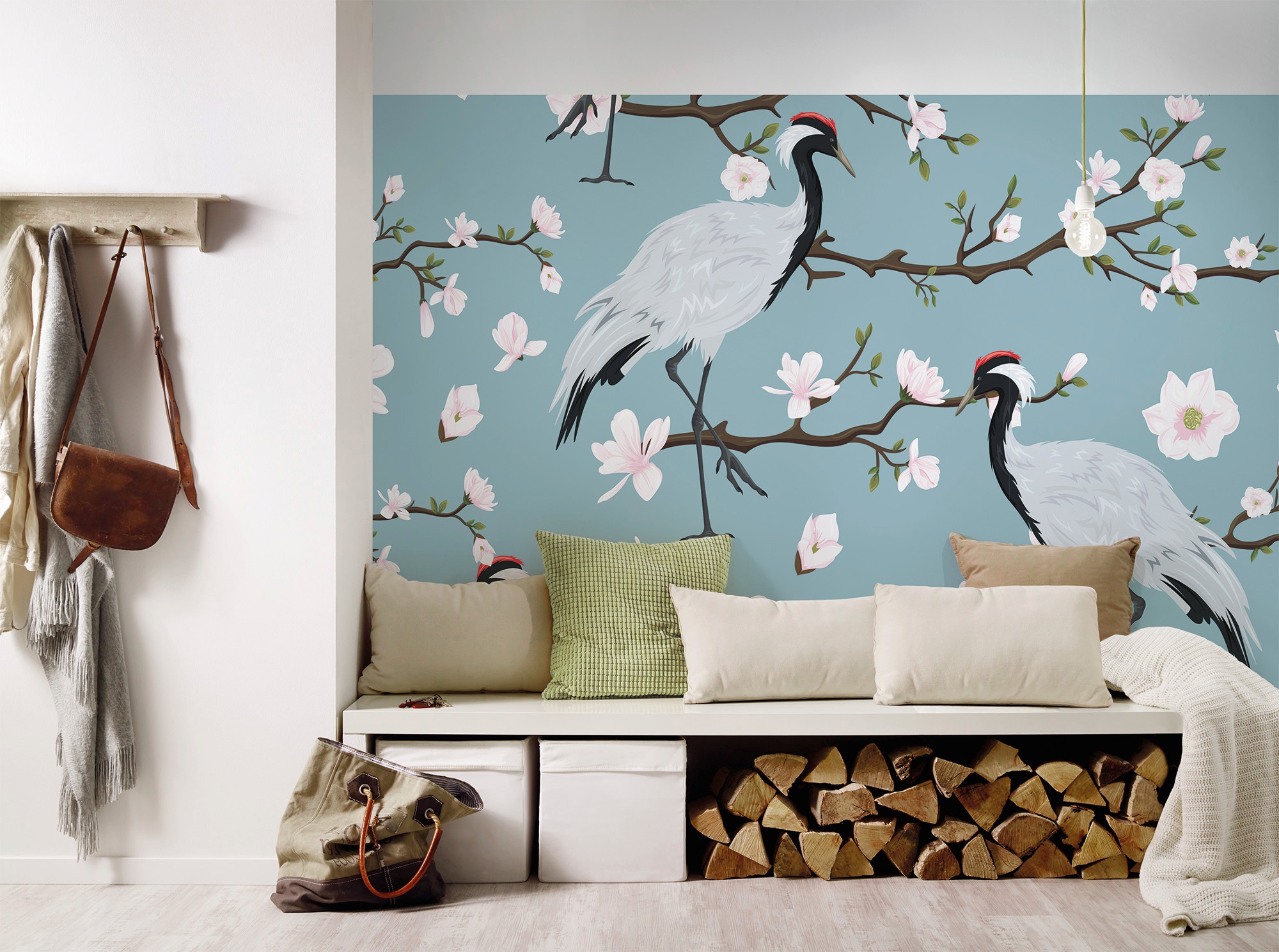 living walls Fototapete »Designwalls Japanese Cranes« glatt Vlies, Wand, Schräge, Decke