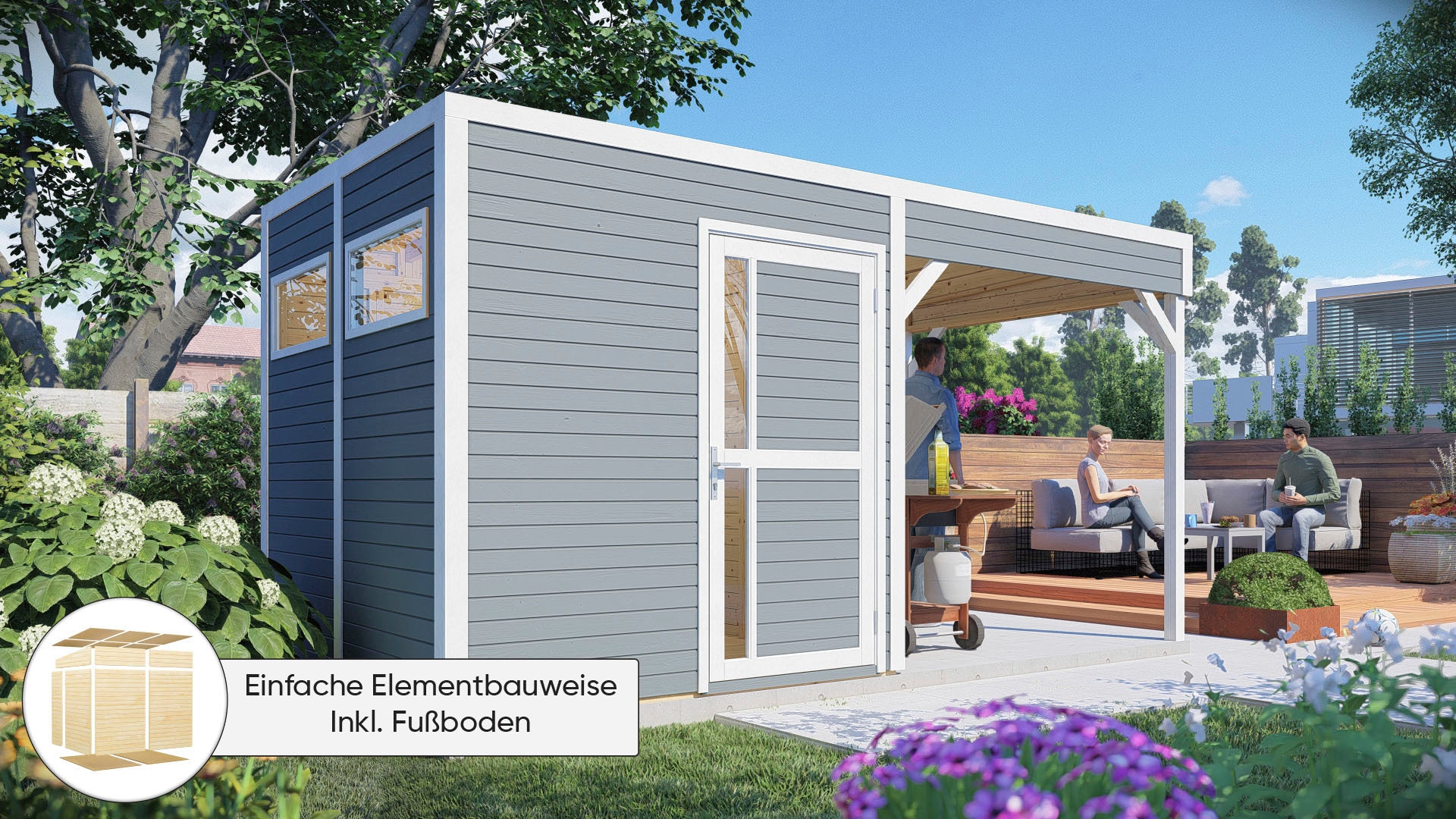 KONIFERA Gartenhaus "Cubus 2 Lounge", mit Anbaudach günstig online kaufen