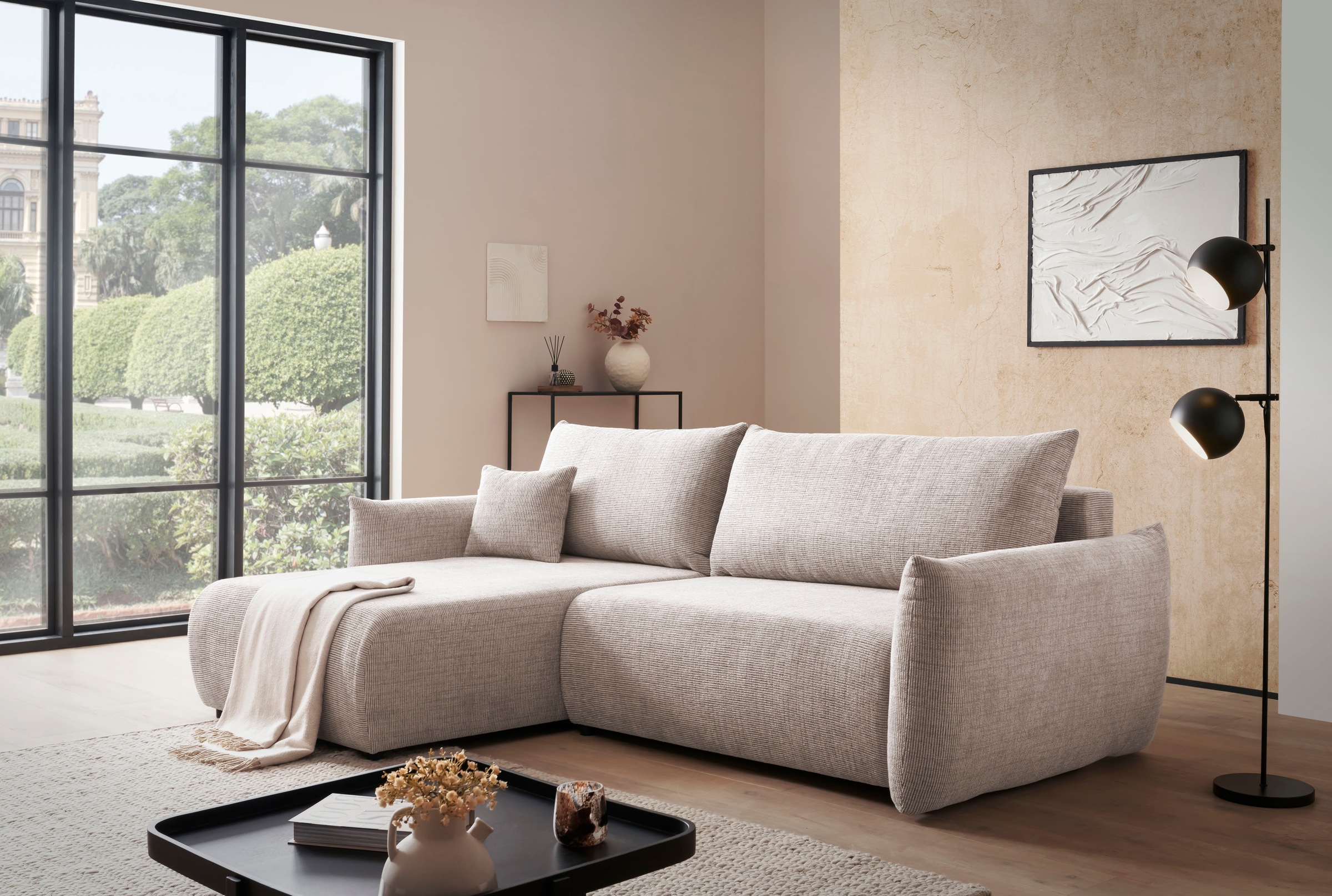Home affaire Ecksofa "MAVAS Schlafsofa mit Bettkasten, L-Form," ca.257/127c günstig online kaufen