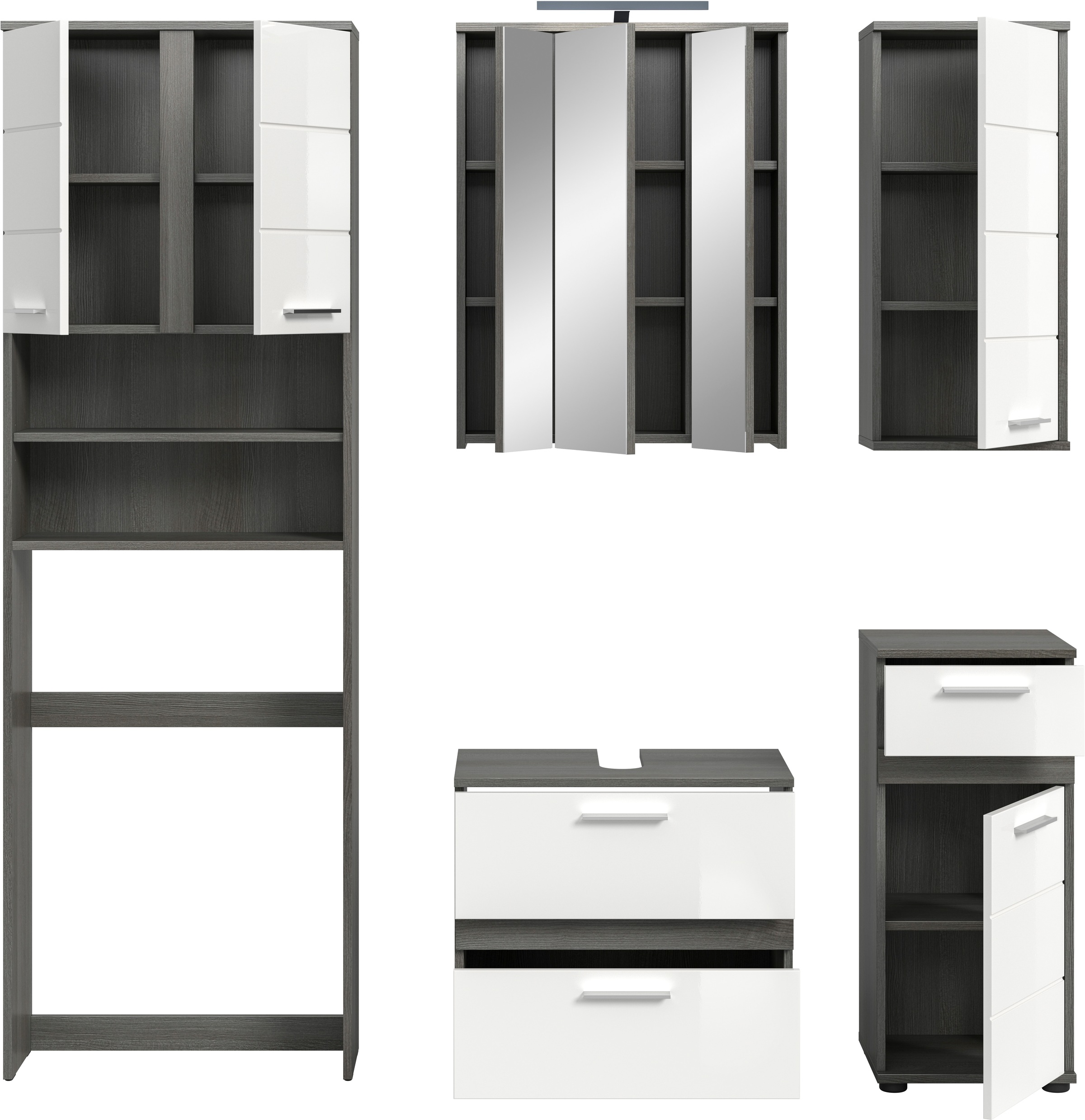 welltime Badmöbel-Set »LUCCA, 5-tlg. Badkombination, viel Stauraum, modernes Design« 5 Stk. tlg.