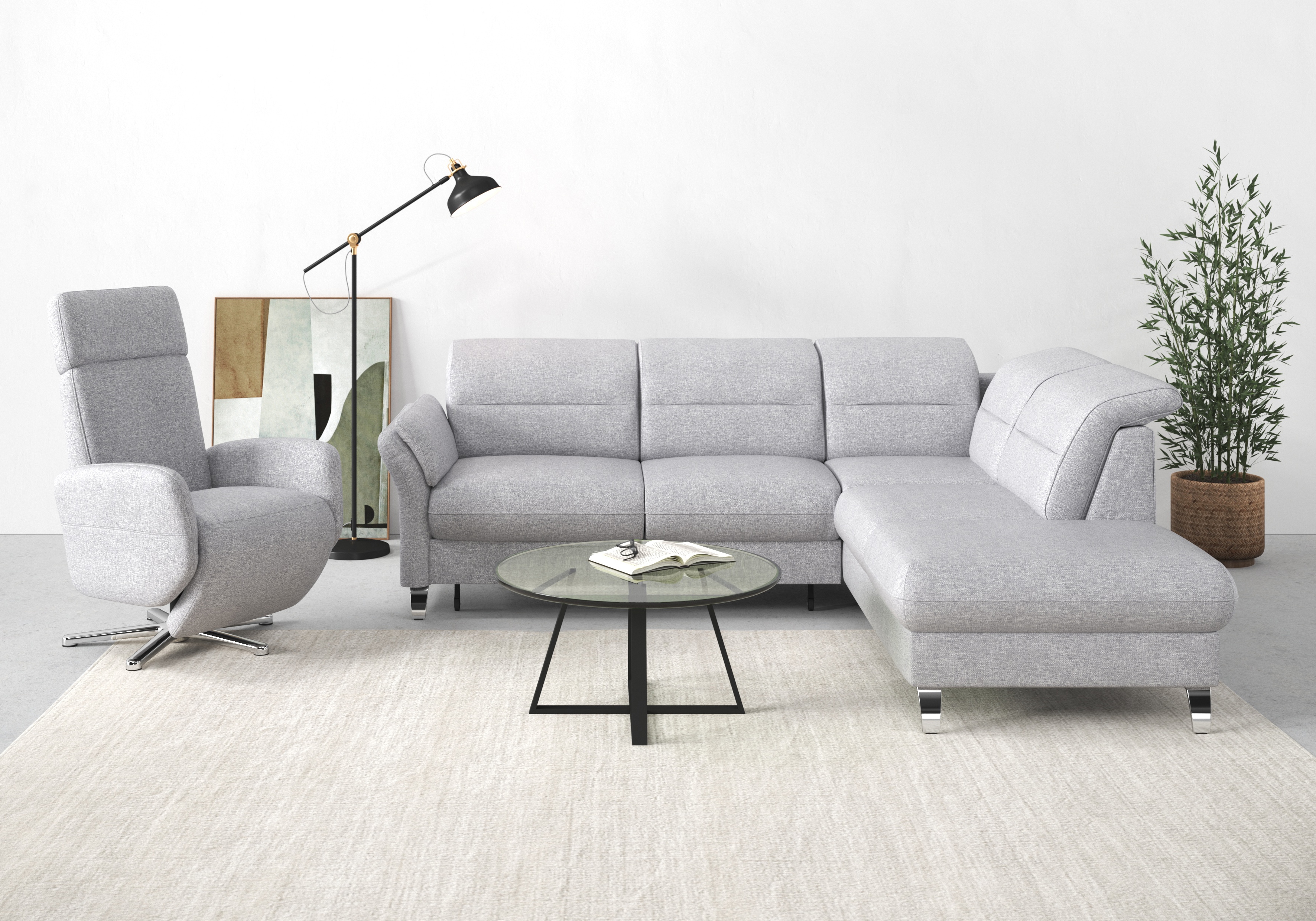 sit&more Ecksofa "Grenoble L-Form mit Federkern" wahlweise mit Schlaffunktion, Bettkasten, Arm- und Kopfteilverstellung