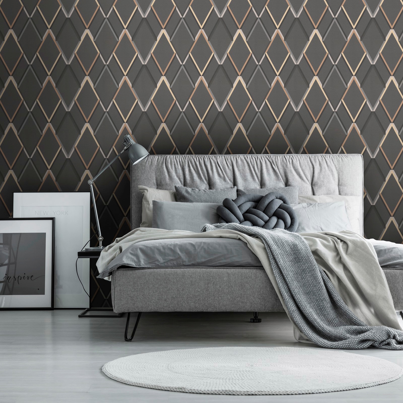 WOW Vliestapete "Metallisch Geometrisch" geprägt FSC zertifiziert, mit lebhaftem Druck, 10 Meter Länge