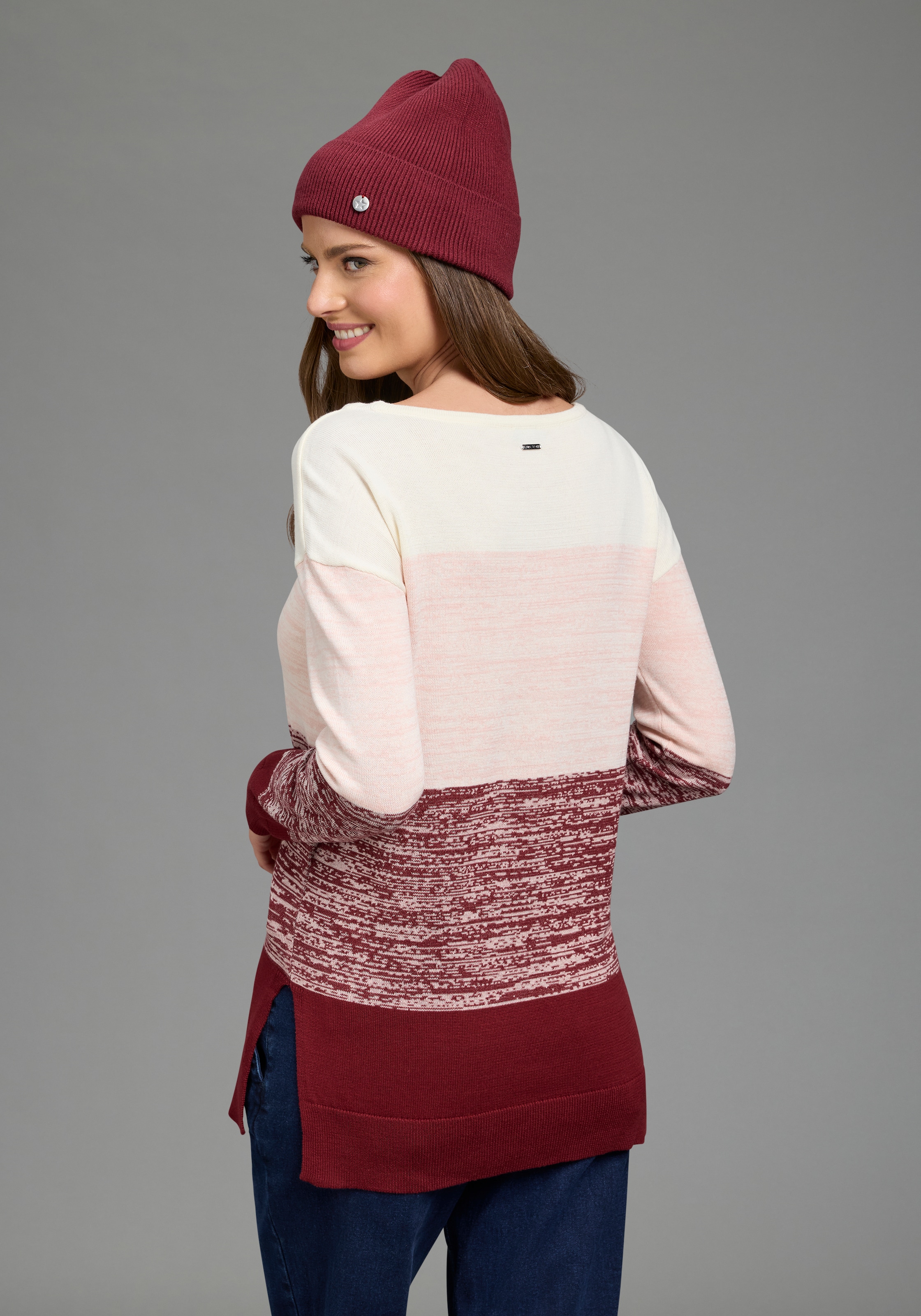 Laura Scott Strickpullover »mit breiten, melierten Streifen« aus Feinstrick, figurumspielende Passform