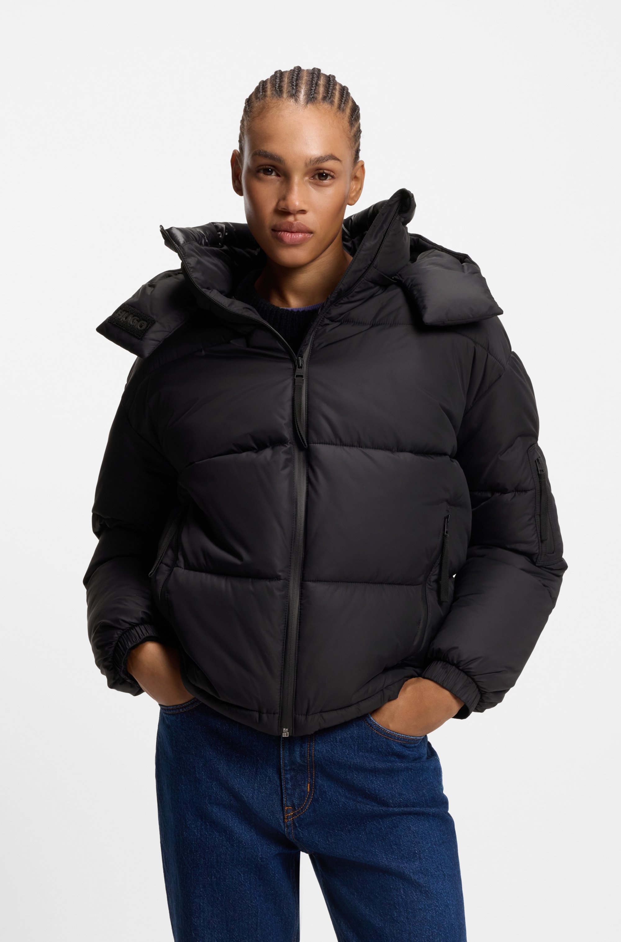 HUGO Steppjacke "Farida" mit Kapuze im Relaxed Fit mit verkürzter Länge