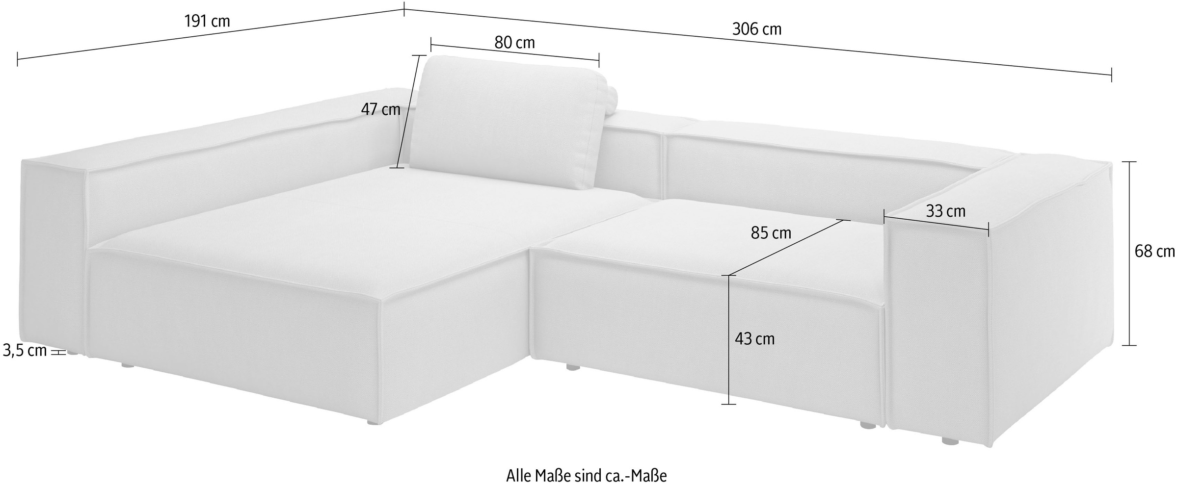 Places of Style Ecksofa »Watertown, moderne XXL L-Form, 306 cm breit«, Komfortabel mit tiefer Sitzfläche – ideal für große Wohnräume
