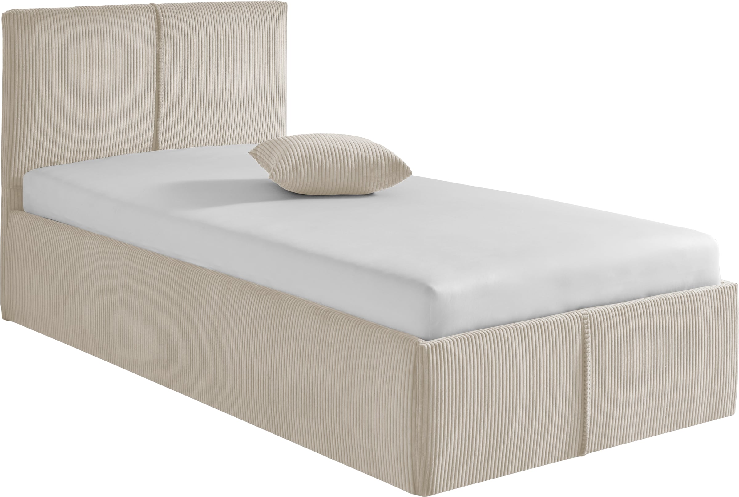 Polsterbett, B:128cm L:210cm, beige, WESTFALIA SCHLAFKOMFORT, Bezug. Hochwertiger Breitcord, 100% Polyester pflegeleicht, Polsterung: Polsterwatte,