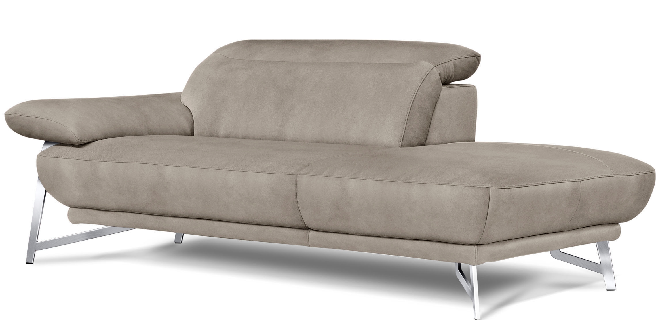 Egoitaliano Sofa »Anais, erstklassiger Sitzkomfort, Fußfarbe chrom« Set, Kopfteil verstellbar, Luxus-Microfaser Lederoptik, opal grau