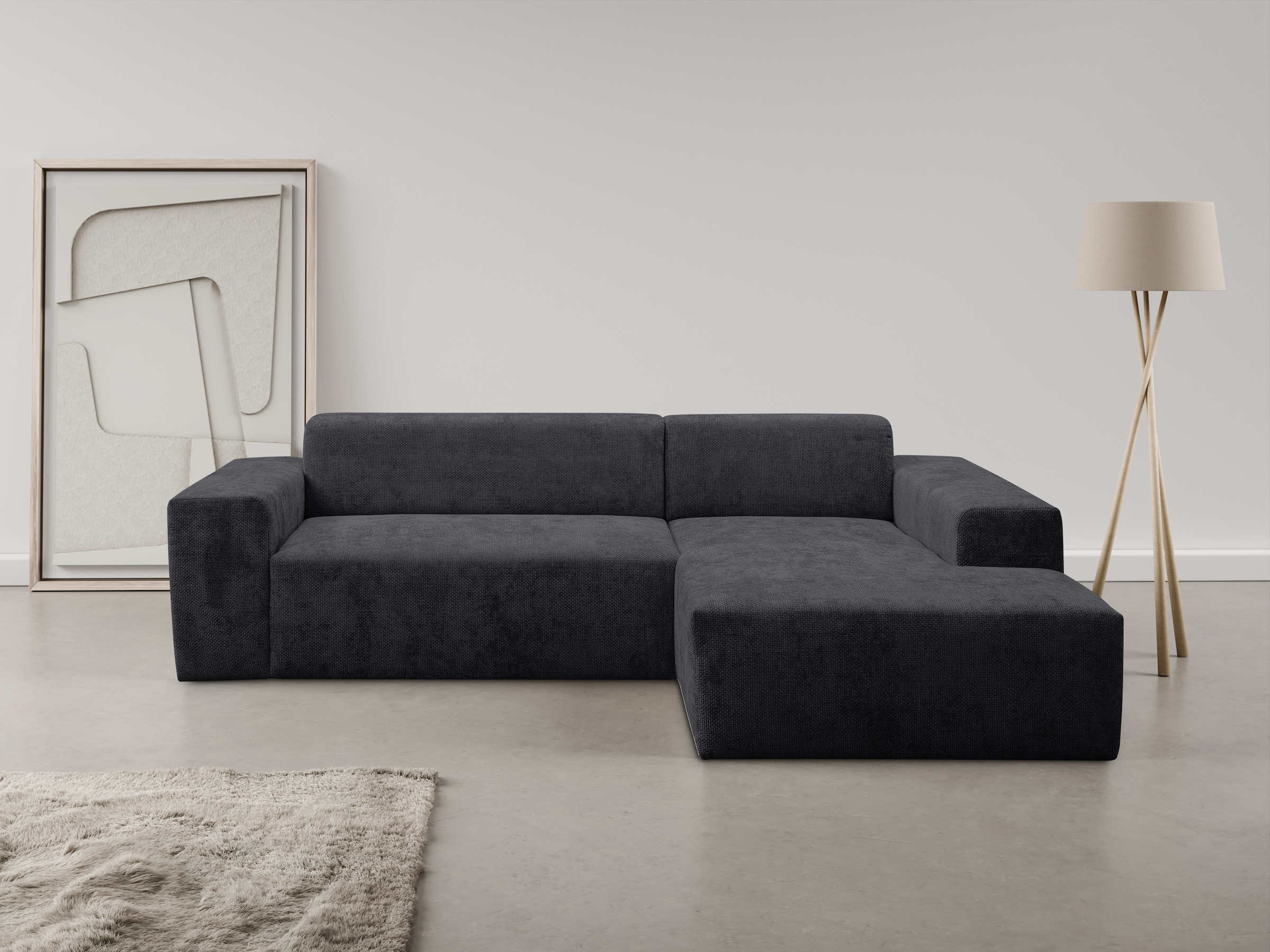 WERK2 Ecksofa "Zeus-L 253 cm breit, bequemes Cord-Sofa in L-Form, urbanes Design" Organische curvy-trend Couch mit großer Komfort-Ottomane