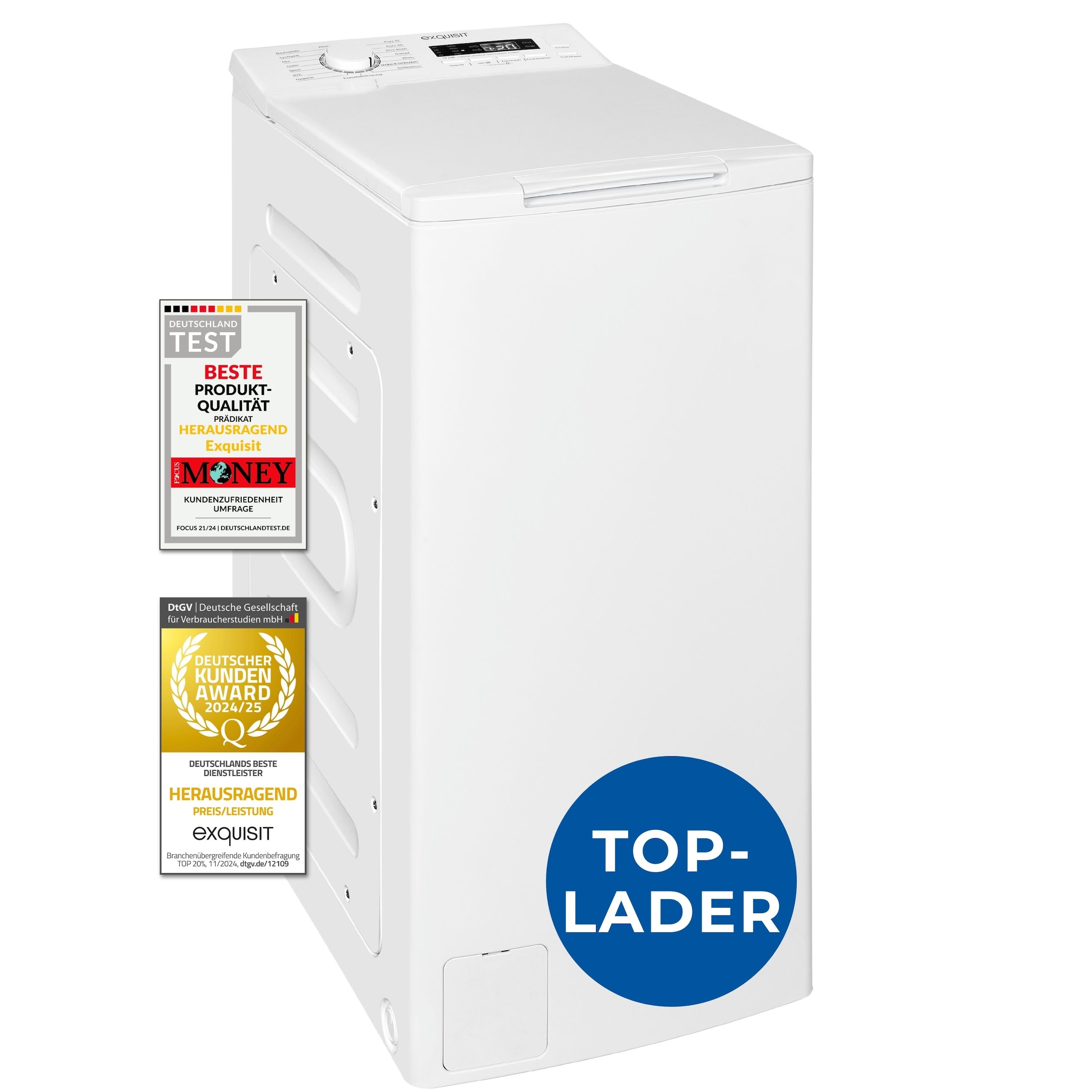 exquisit Waschmaschine »LTO1207-030Aweiss«, 7,5 kg, 15 Programme, Restlaufzeitanzeige, Kindersicheruing