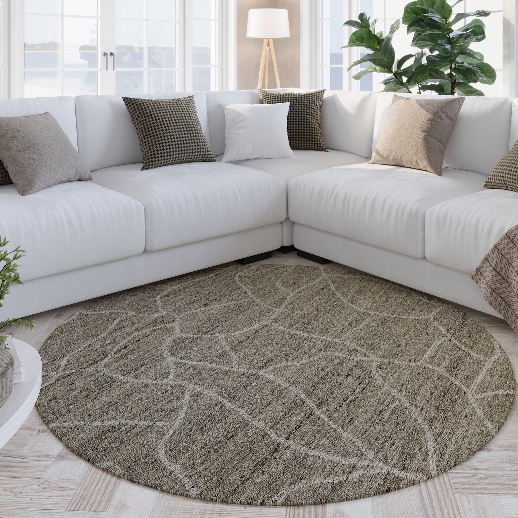 Wecon home Wollteppich »Hamptons FORTYONE«, rund, 15 mm Höhe, Schurwolle, Kurzflor, Wohnzimmer, elegant, robust, Stein-Muster