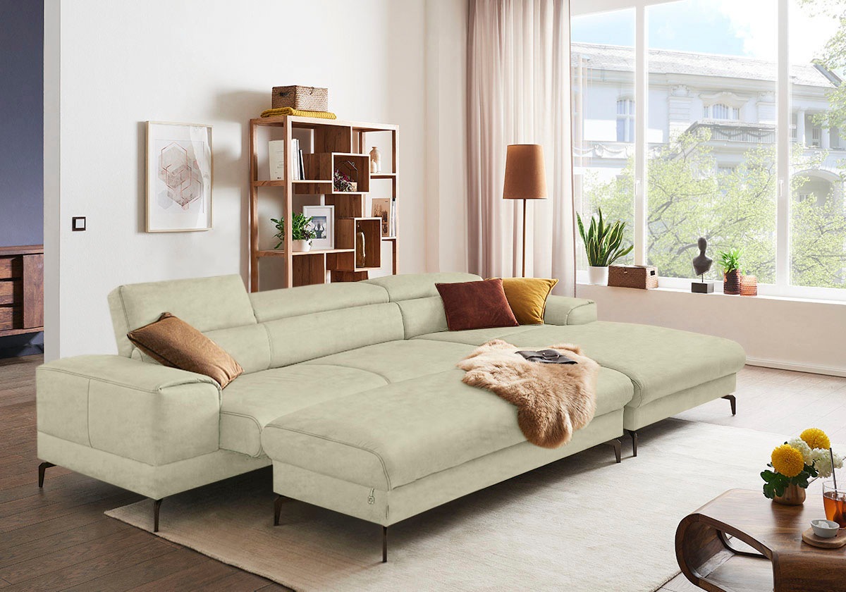 W.SCHILLIG Ecksofa »piedroo, Designsofa mit tollem Sitzkomfort, bequem und elegant, L-Form«, Kopfteilverstellung, wahlweise mit Sitztiefenverstellung, Breite 343cm
