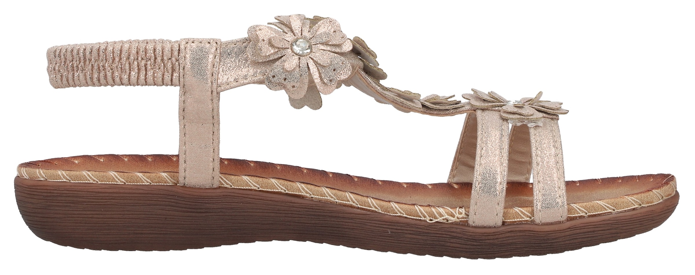 Rieker Sandale  Sommerschuh, Urlaubsschuh mit Blütenverzierung und Glitzersteine