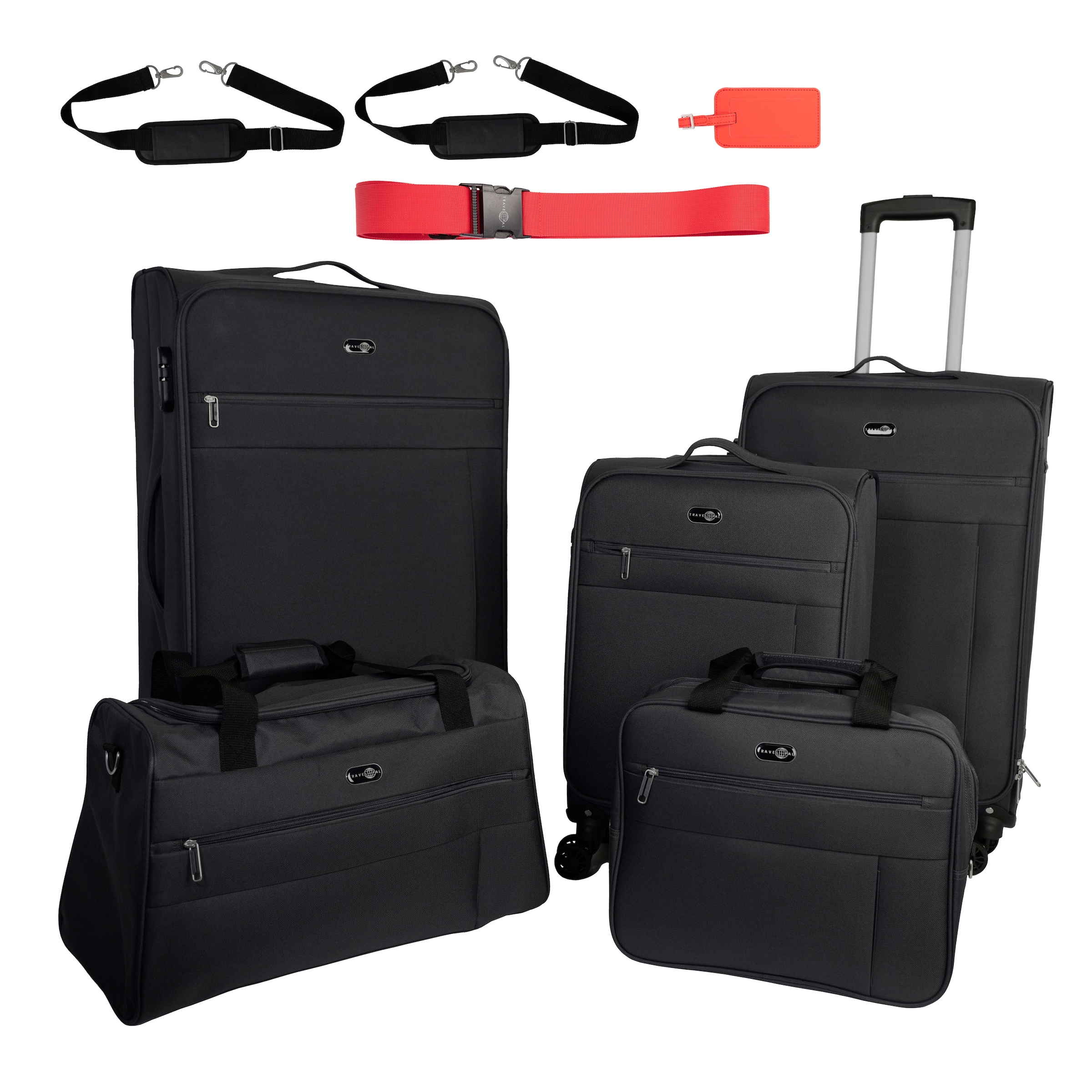 TRAVEL PAL Trolleyset "Reisegepäck Trolley-Set PALMA", schwarz, Polyester, unifarben, Koffer-Sets, 3 Koffer S/M/L, Reisetasche, Fliegetasche,