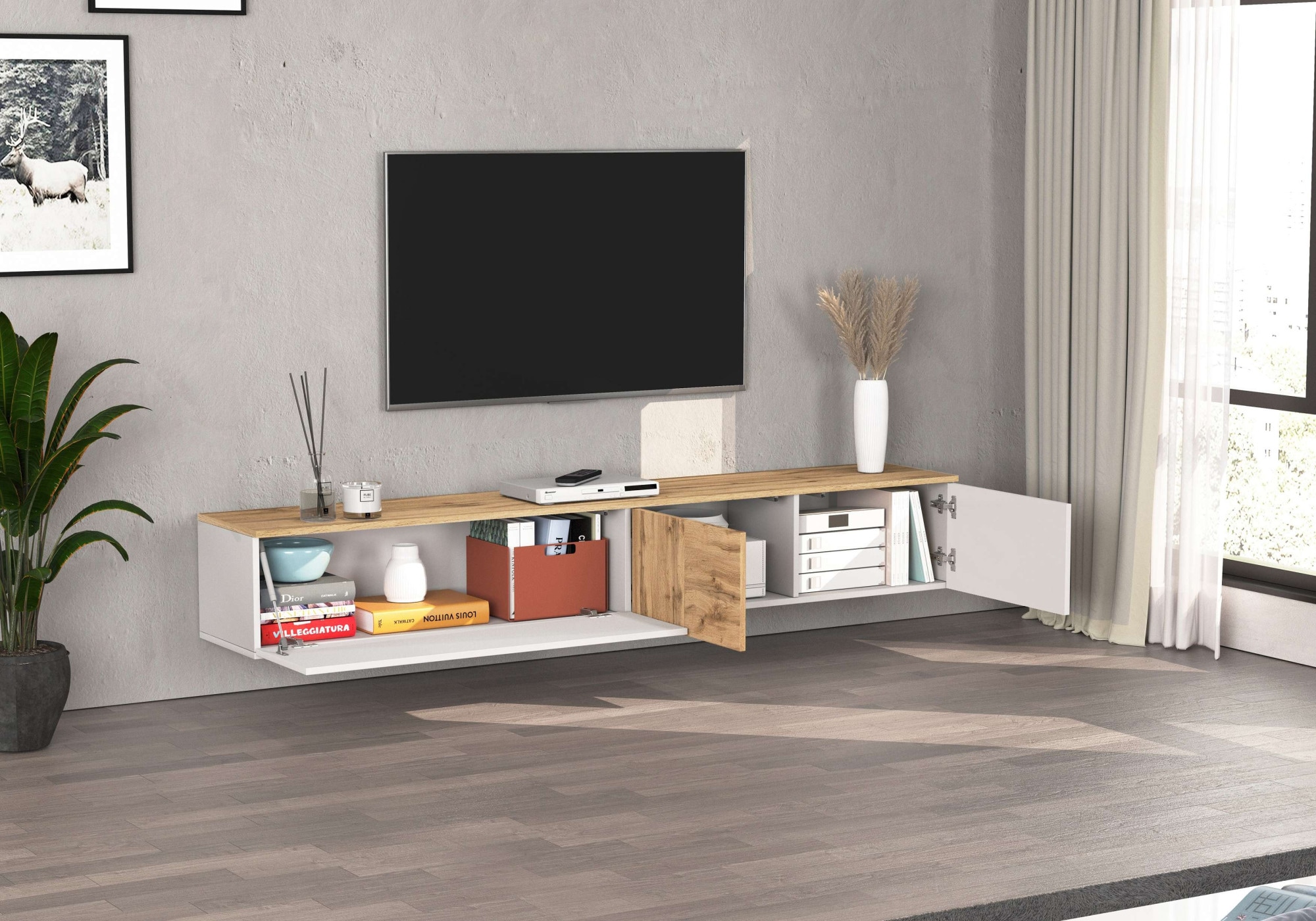 INOSIGN Lowboard »Lowboard ISEO,Lowboard,TV-Kommode,TV-Möbel,TV-Bank« 1 Stk. tlg. stehend/hängend, 1 Klappe, 2 Türen HG lackiert, 3 Fächer, B 210 cm