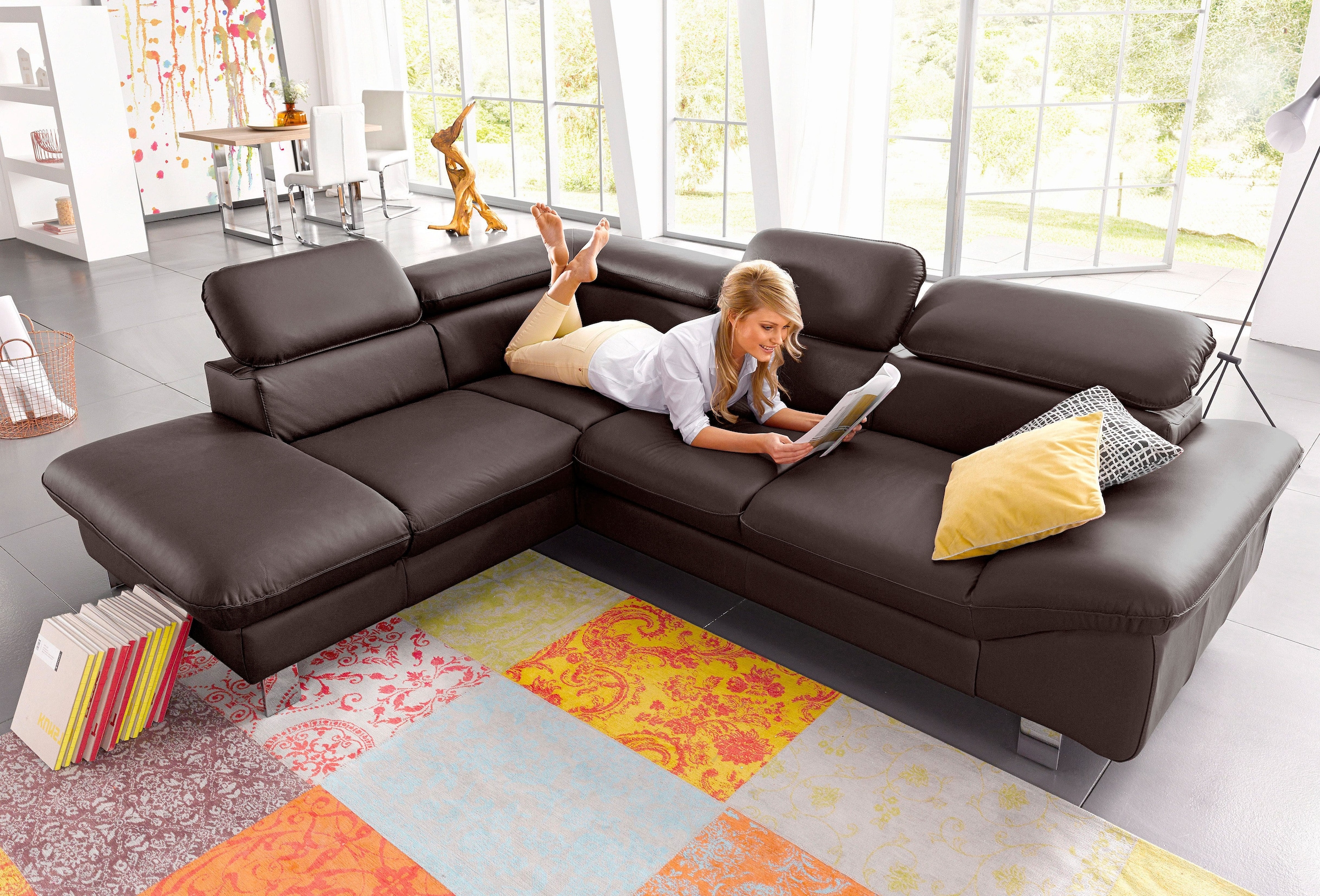 COTTA Ecksofa "Driver L-Form, B: 265cm, moderne Couch, Wellenunterfederung, inkl. 3 x" Kopfteilverstellung, optional Schlaffunktion & Bettkasten
