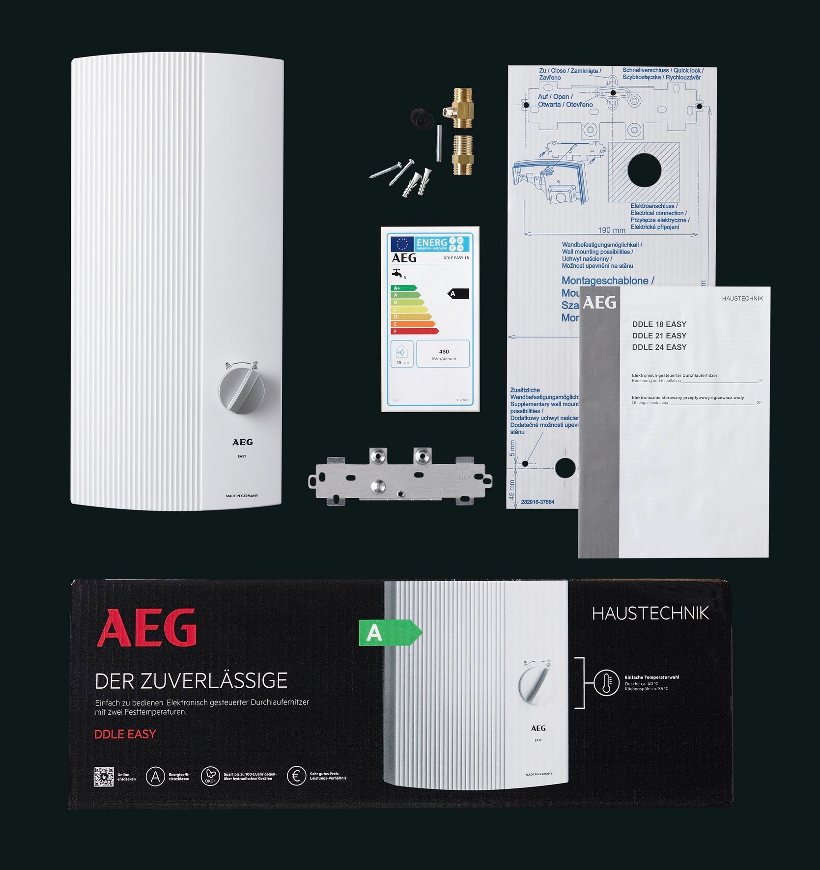 AEG Haustechnik Komfort-Durchlauferhitzer »DDLE EASY«, 24 kW, einfache Temperaturwahl durch 2 Festtemperaturen 42°C und 55°C