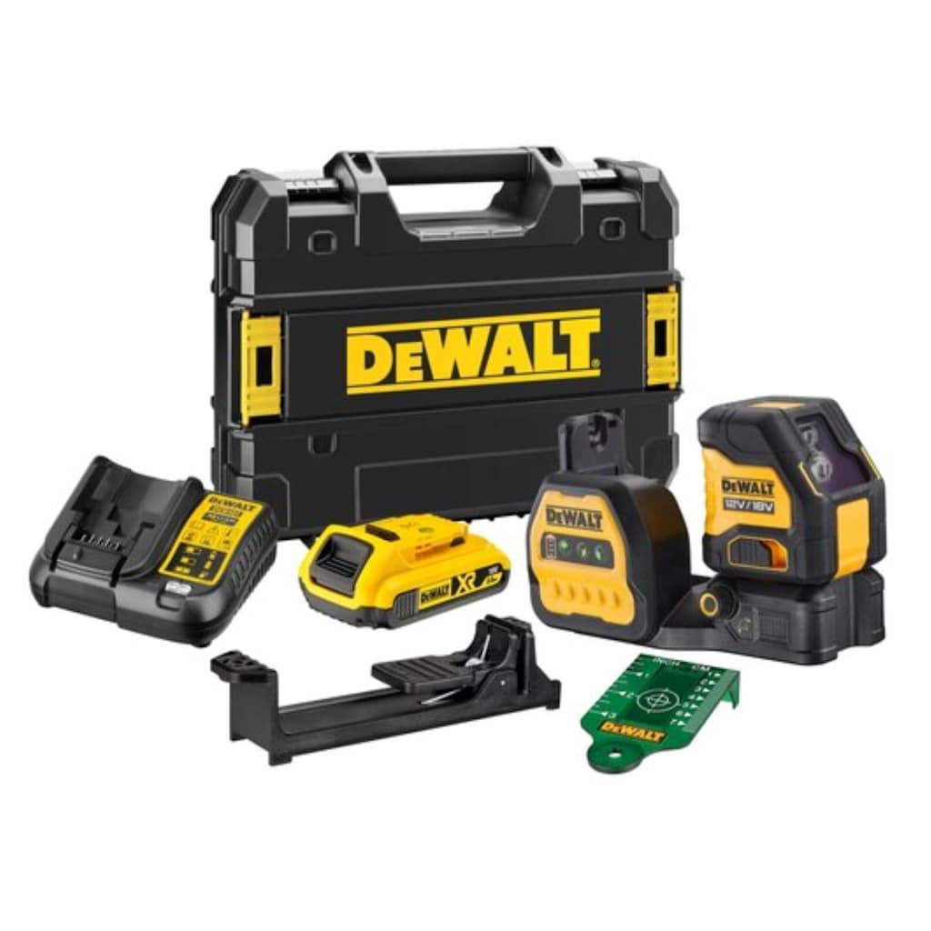 DeWalt Kreuzlinienlaser »DCE088D1G18-QW Kreuzlinien-Laser grün, Laserklasse 2«, (mit Transportbox (TSTAK kompatibel), 18V 2Ah Akku und Ladegerät)