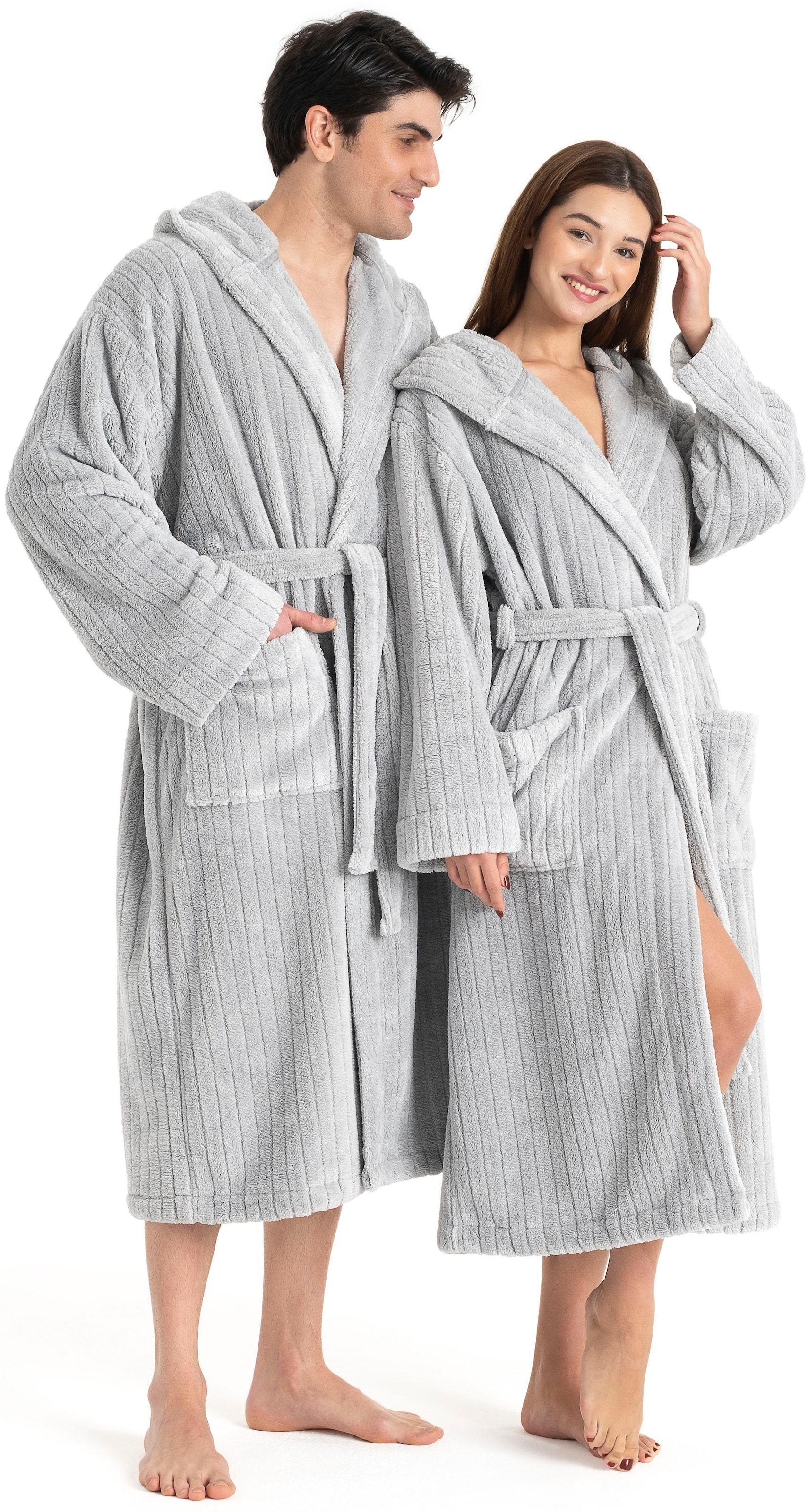 LeGer Home by Lena Gercke Unisex-Bademantel »Lovina gestreift, ideal für Sauna & Spa, Hotelbademantel, Morgenmantel« 1 Stk. Hoch-Tief, kuschelig weicher Fleece, plüsch, Damen und Herren, XS-3XL