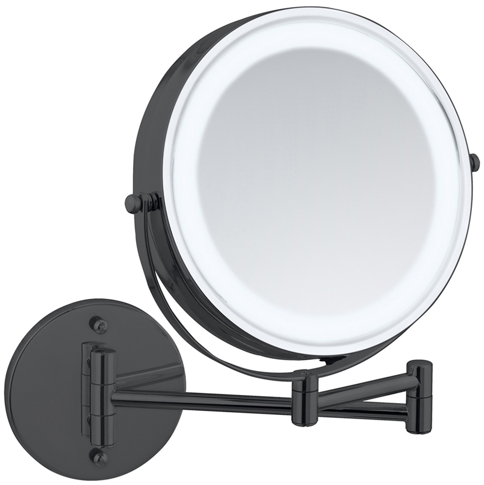 Wenko Power-Loc® LED Wandspiegel Lumi Schwarz mit 5-fach Vergrößerung