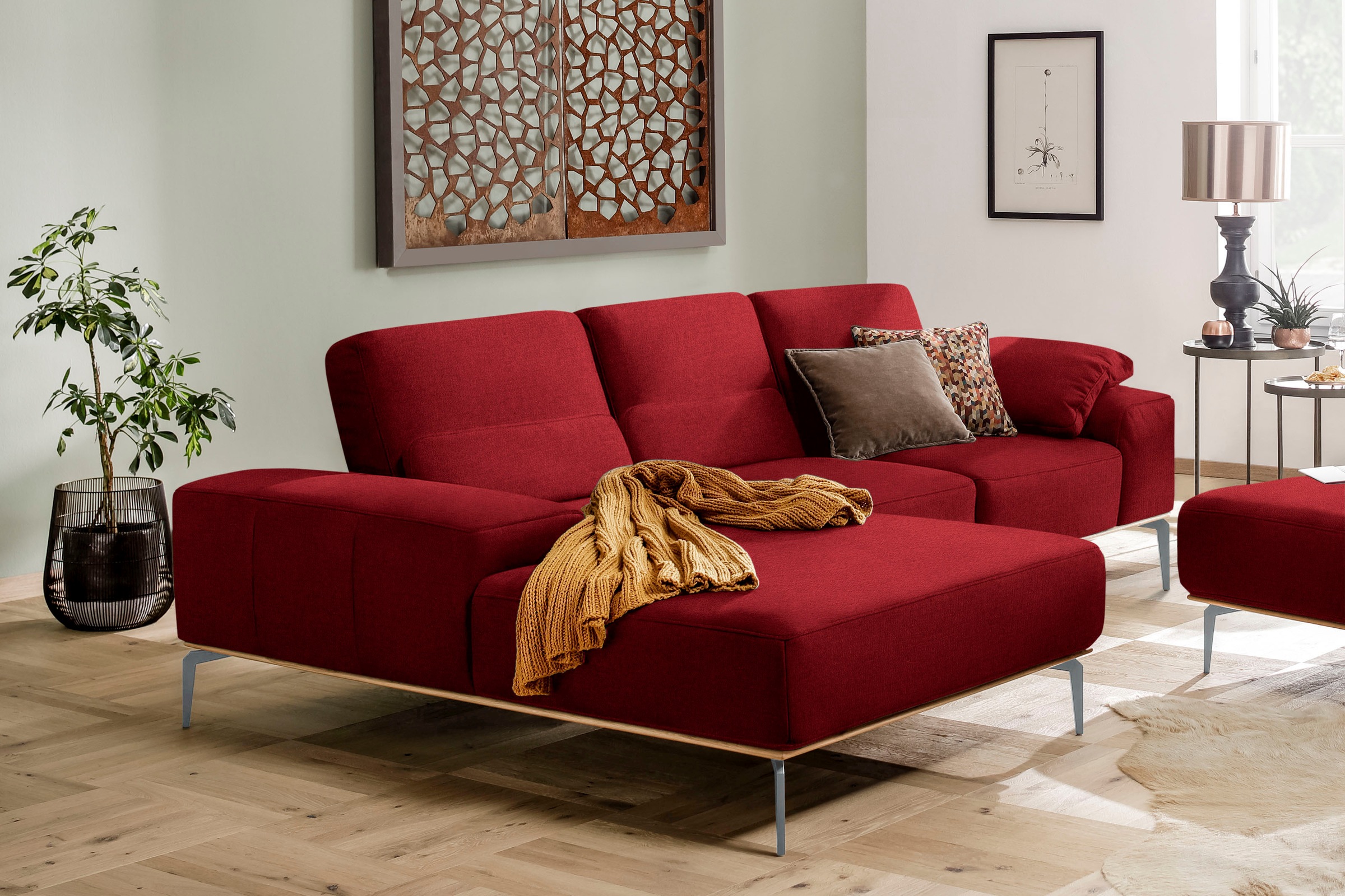 W.SCHILLIG Ecksofa "run, Designsofa mit tollem Sitzkomfort, bequem, L-Form" mit elegantem Holzsockel, Füße in Silber matt, Breite 279 cm