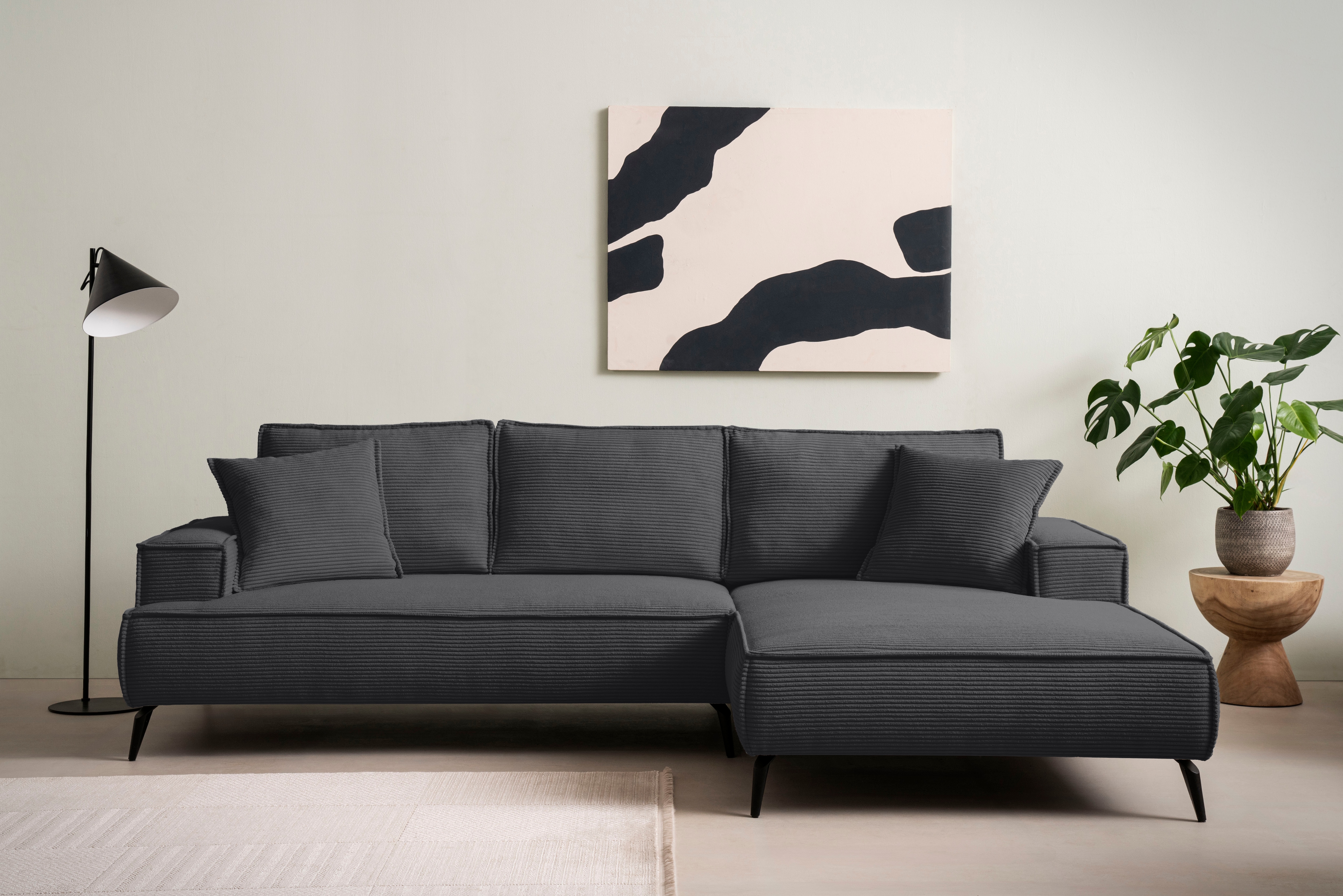 OTTO home Ecksofa "TVINNU Cord, L-Form, Breite 275 cm" wahlweise Recamiere rechts/links, schwarze Füße, bequemer Sitzkomfort