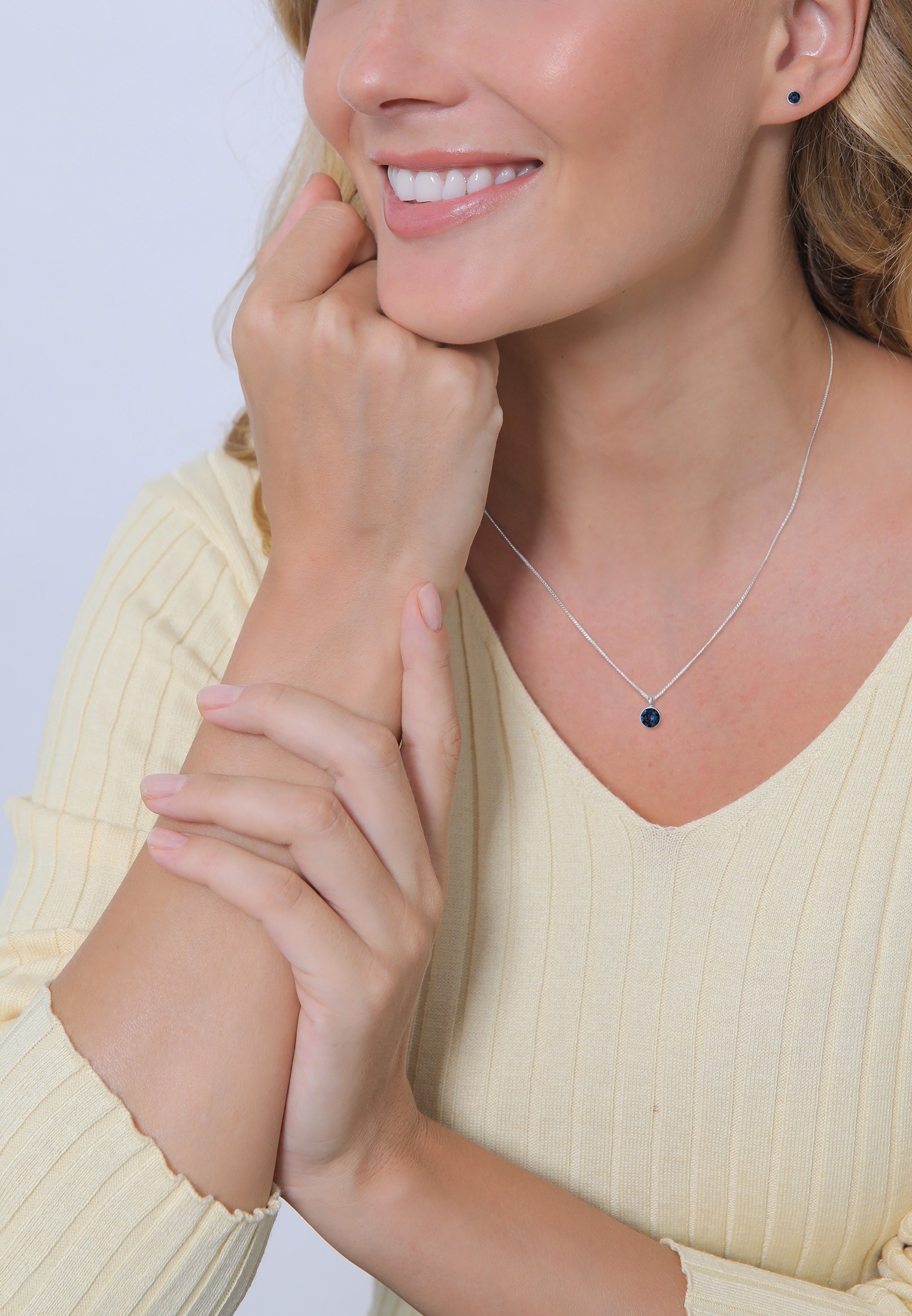 Elli Ohrring und Ketten Set »Schmuckset Kette Stecker Glas Kristalle Weiß 925 Sterling Silber« ()