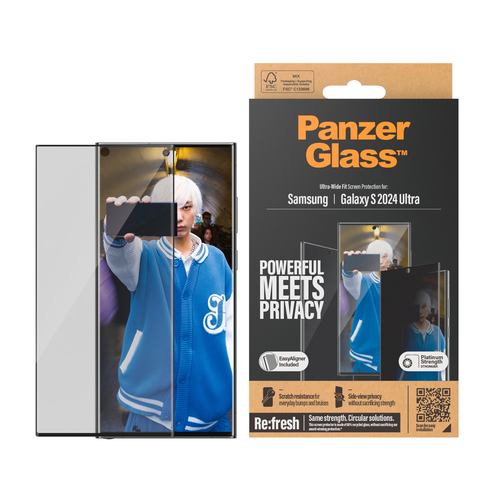PanzerGlass Displayschutzglas »Ultra Wide Fit Privacy Screen Protector«, für Samsung Galaxy S24 Ultra, Displayschutzfolie, stoßfest, kratzbeständig