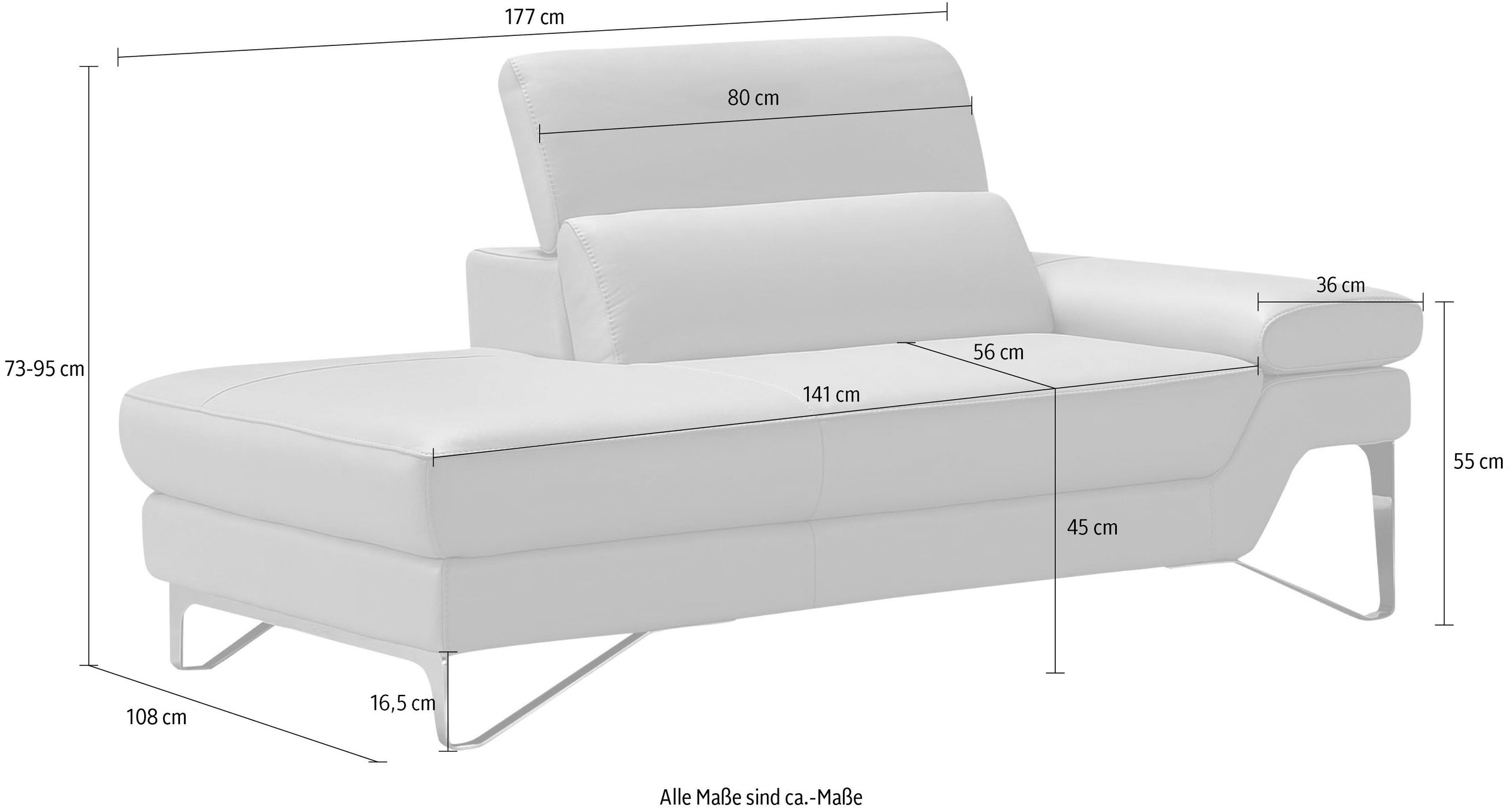 Egoitaliano Ottomane »Princess, elegantes Designsofa mit erstklassigem Sitzkomfort,«, inkl. verstellbarem Kopfteil und edle Designmetallfüße