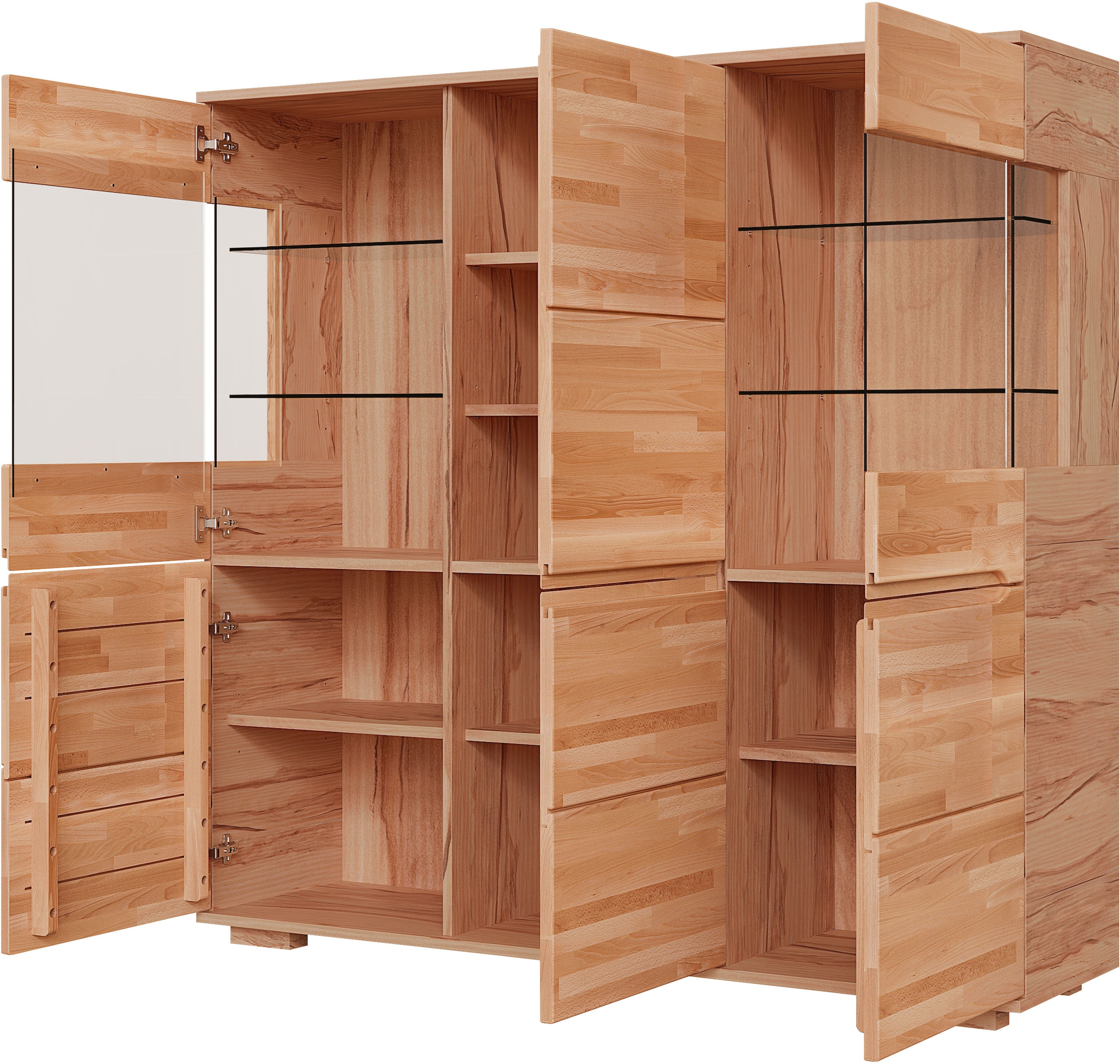 OTTO home Highboard »VETRO Teilmassiv, Fronten Massivholz, Wohnzimmer, Stauraum,Griffmulde« B/T/H:150/40/1445,5cm, 15geschlossene Fächer,verstellbare Einlegeboden