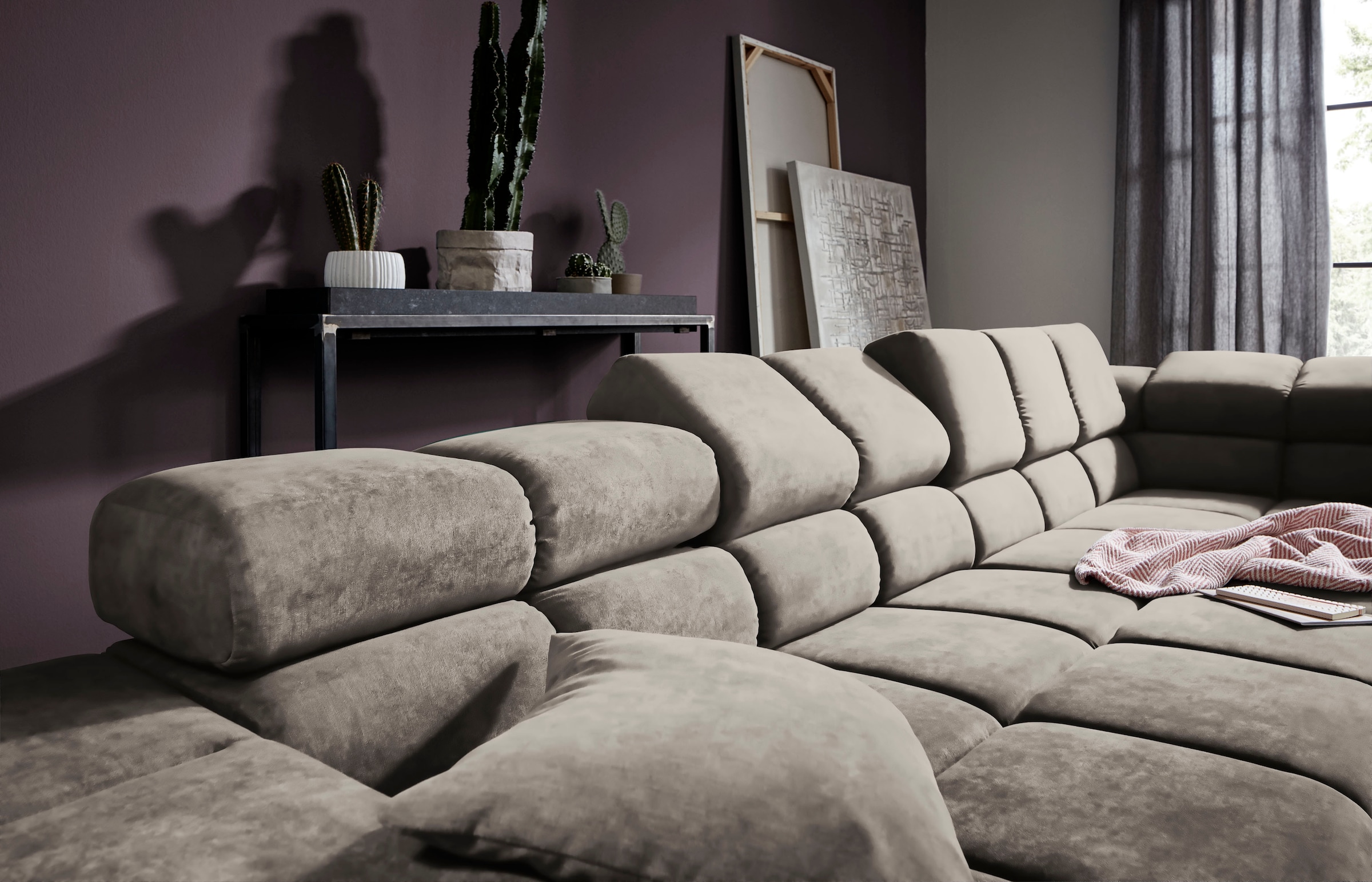 INOSIGN Ecksofa »Ancona incl. Kopfteilverstellung, Zierkissen Breite 319cm, L-Form«, wahlweise motorische Sitztiefenverstellung, auch in Cord + Easy Care