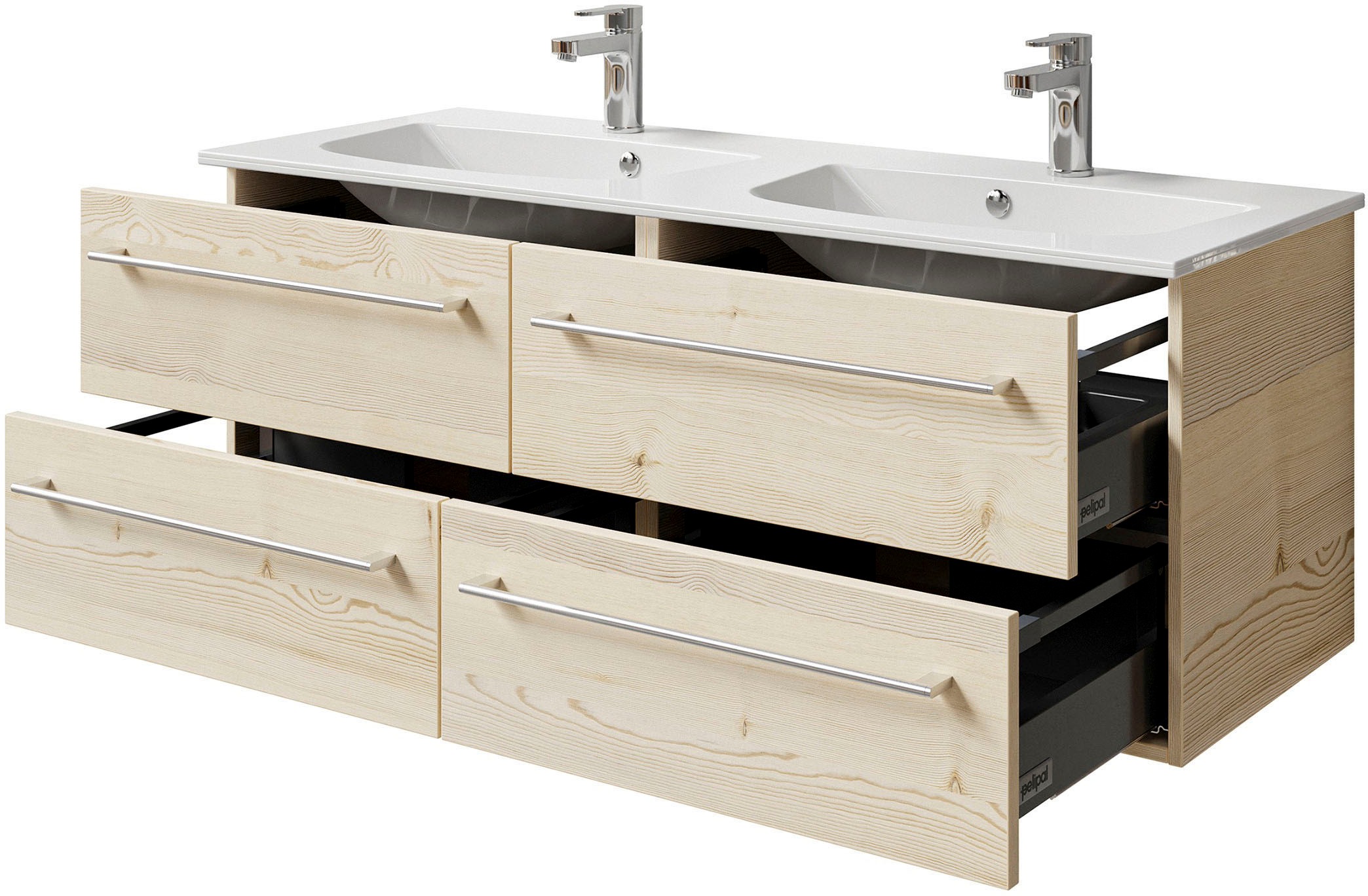 Saphir Waschtisch »Serie 6025 Mineralmarmor-Waschtisch mit Unterschrank, 132 cm breit«, Doppel-Waschplatz mit 4 Schubladen, hängend, verschiedene Ausführungen