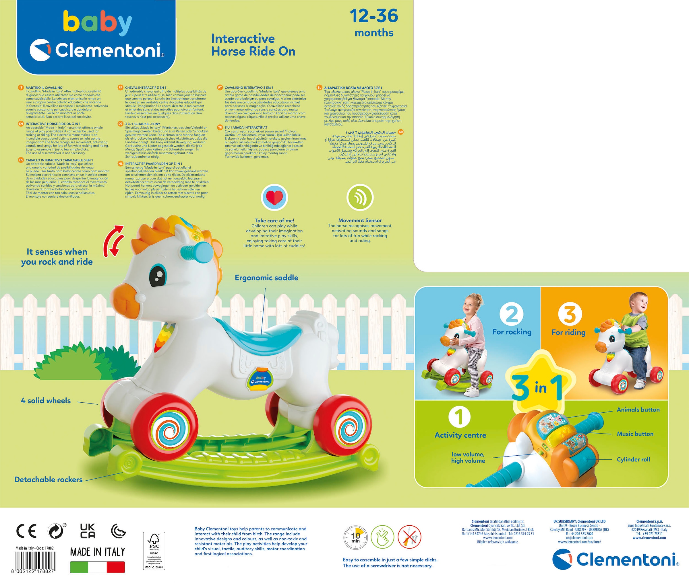 Clementoni® Schaukeltier »Baby Clementoni, 3in1 Schaukel-Pony«, mit Sound; Made in Europe; FSC® - schützt Wald - weltweit