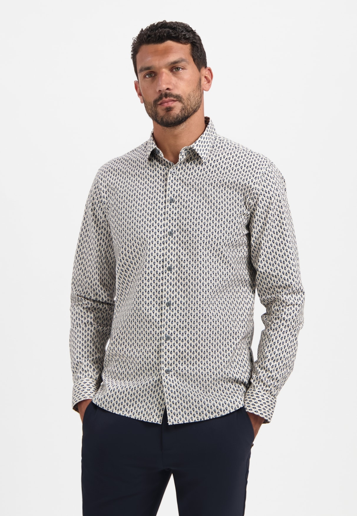 NO EXCESS Langarmhemd "No Excess Stretchhemd mit Print Shirt Stretch Allove günstig online kaufen