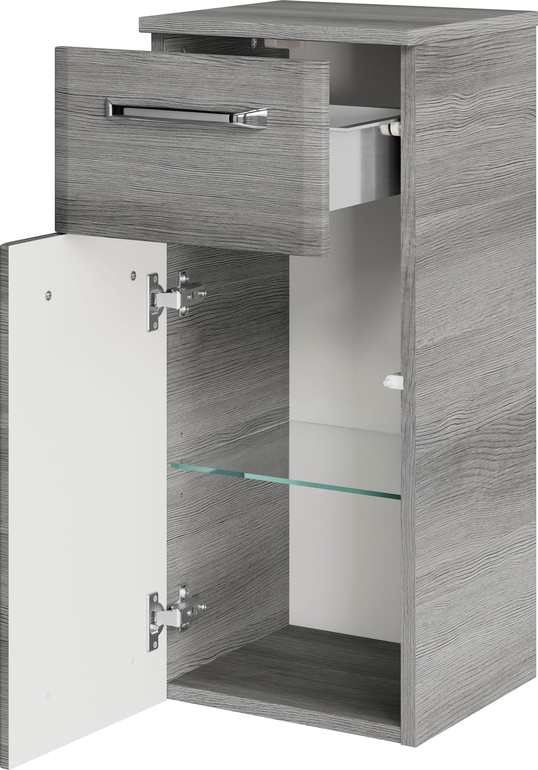 Saphir Badmöbel-Set »Quickset 5-teilig Glas-Waschtisch mit LED-Spiegelschrank, Bad-Set«, (6 St.), Midischrank, Unterschrank, Hängeschrank, inkl. Türdämpfer, 9 Türen