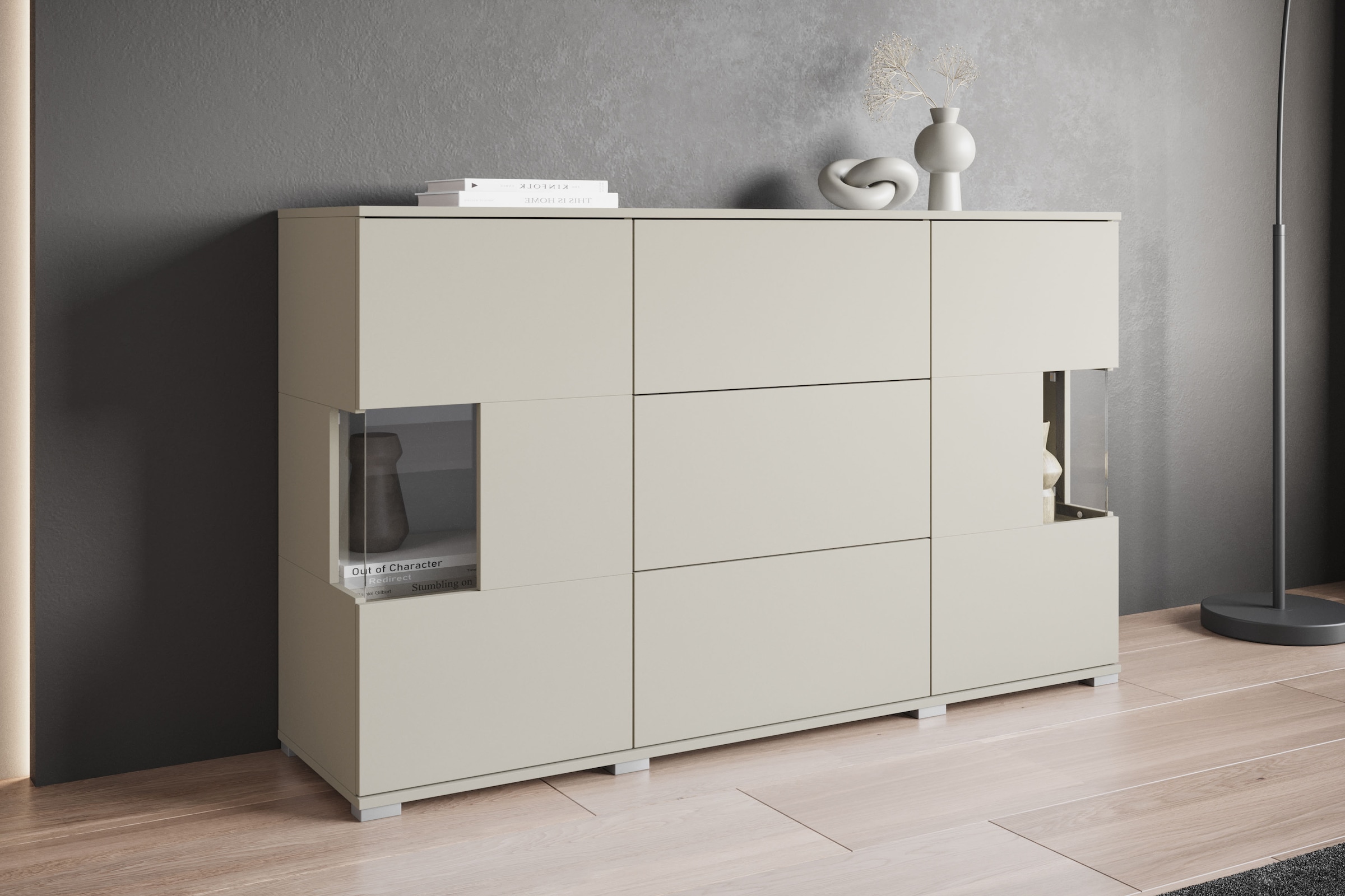 INOSIGN Sideboard »Kenia«, (1 St.), Sideboard mit 3 Schubladen, 6 Fächern, Glastüren, Breite 150 cm