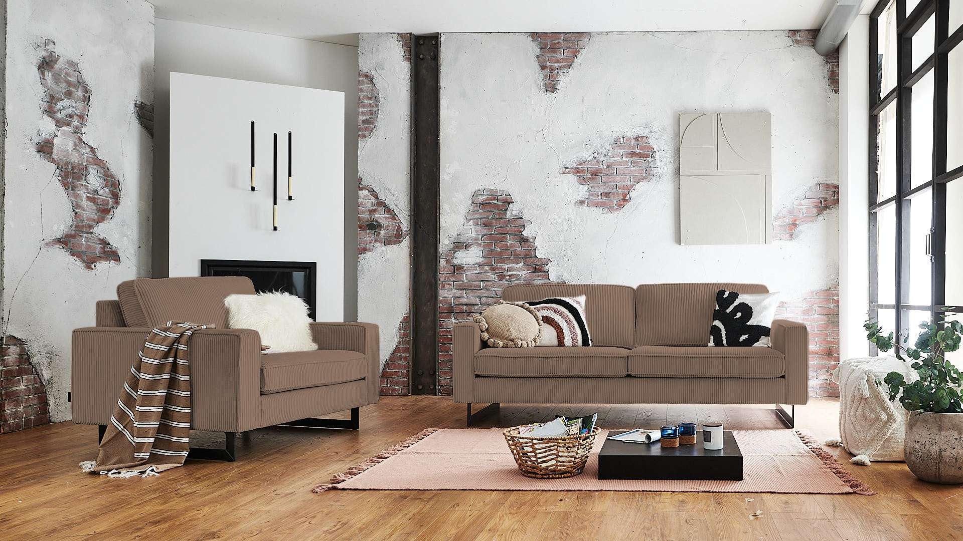 Places of Style 2-Sitzer »Pinto«, mit Keder, Metallfüßen und auch in Cord Bezug erhältlich