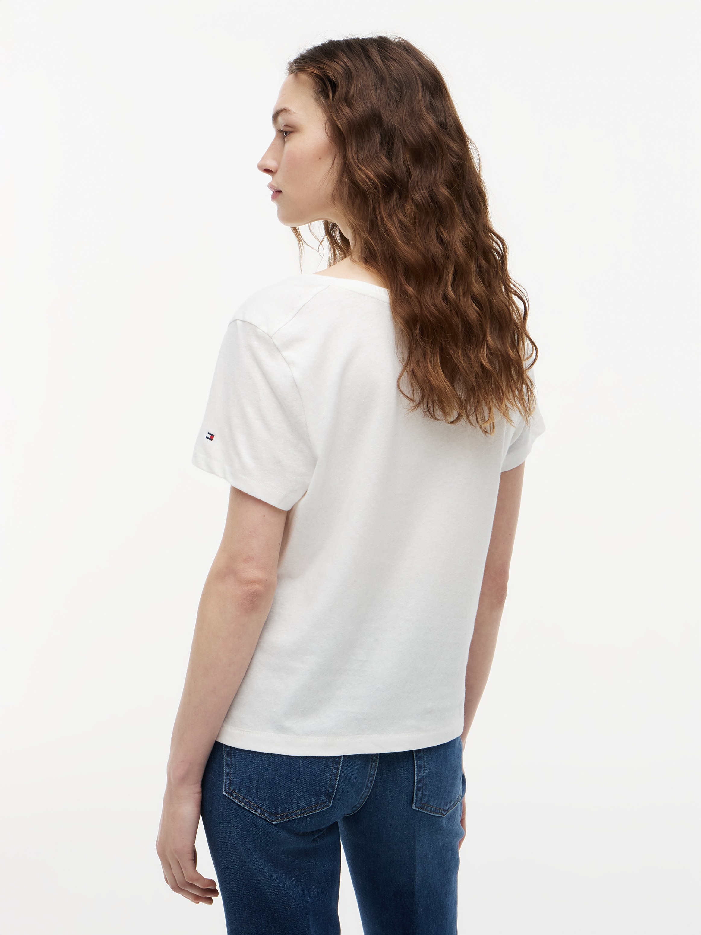 Tommy Hilfiger Kurzarmshirt »CO LINEN SCOOP NK SS TEE« mit kleinem Logo-Stick